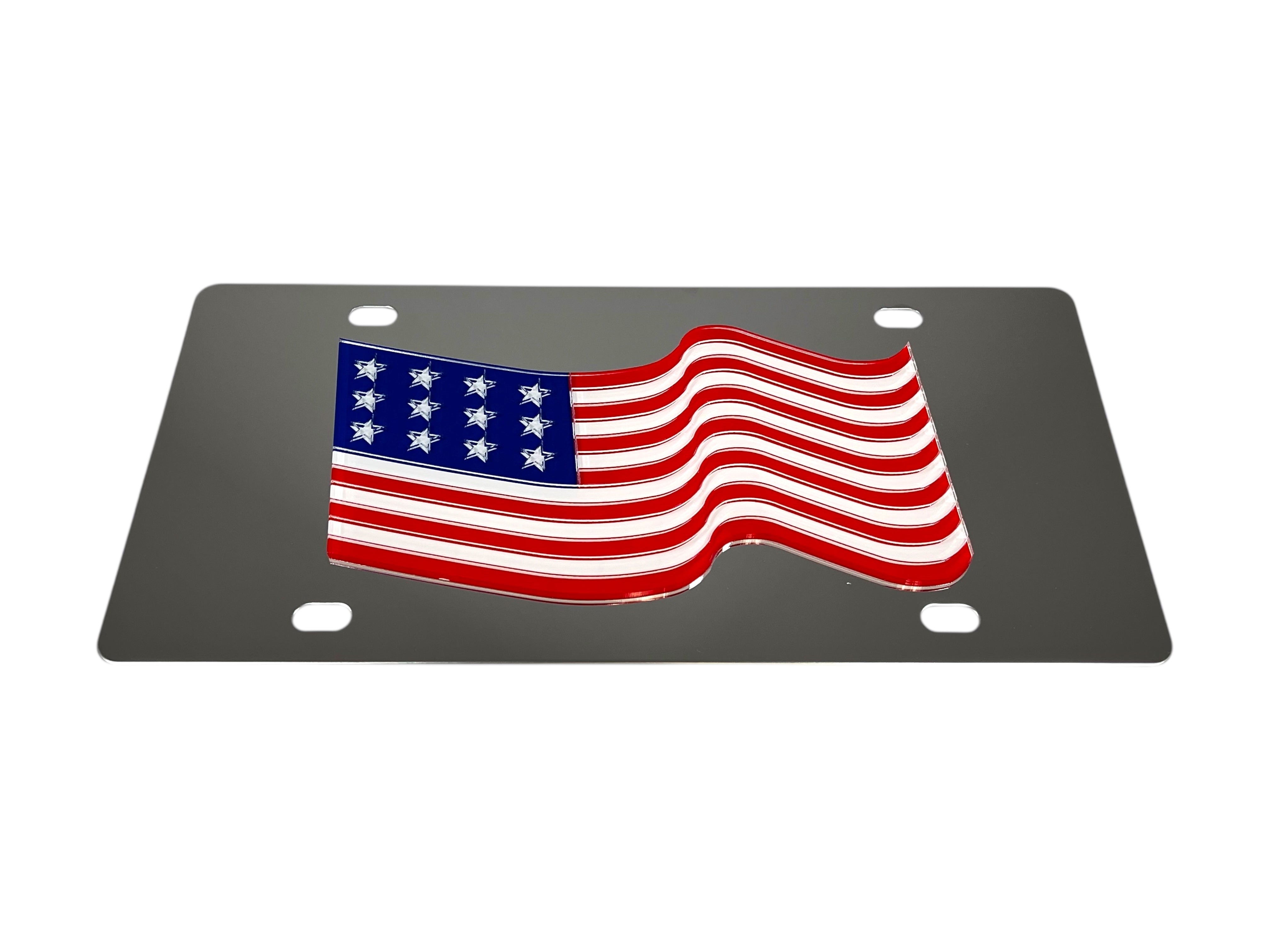 Waving American Flag Stainless Steel License Plate
