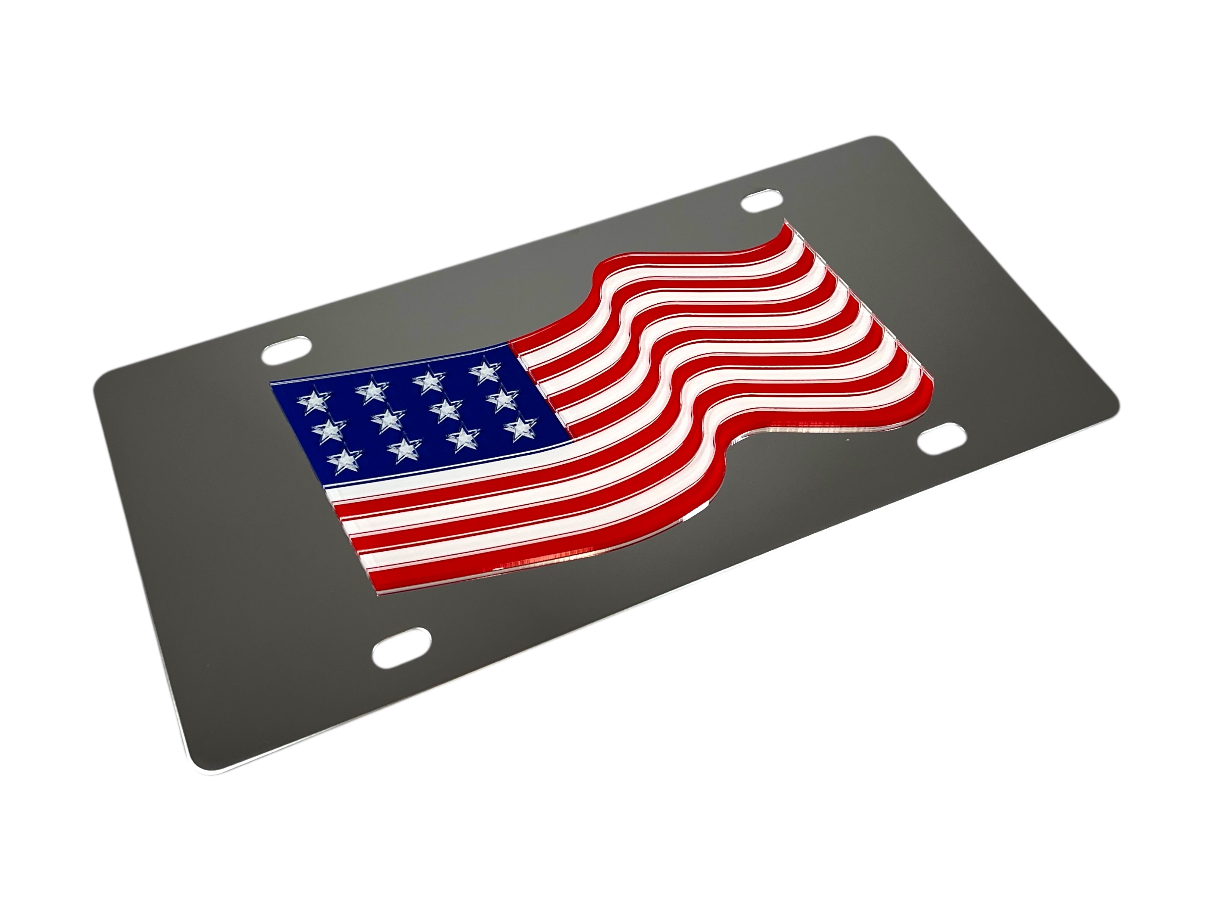 Waving American Flag Stainless Steel License Plate