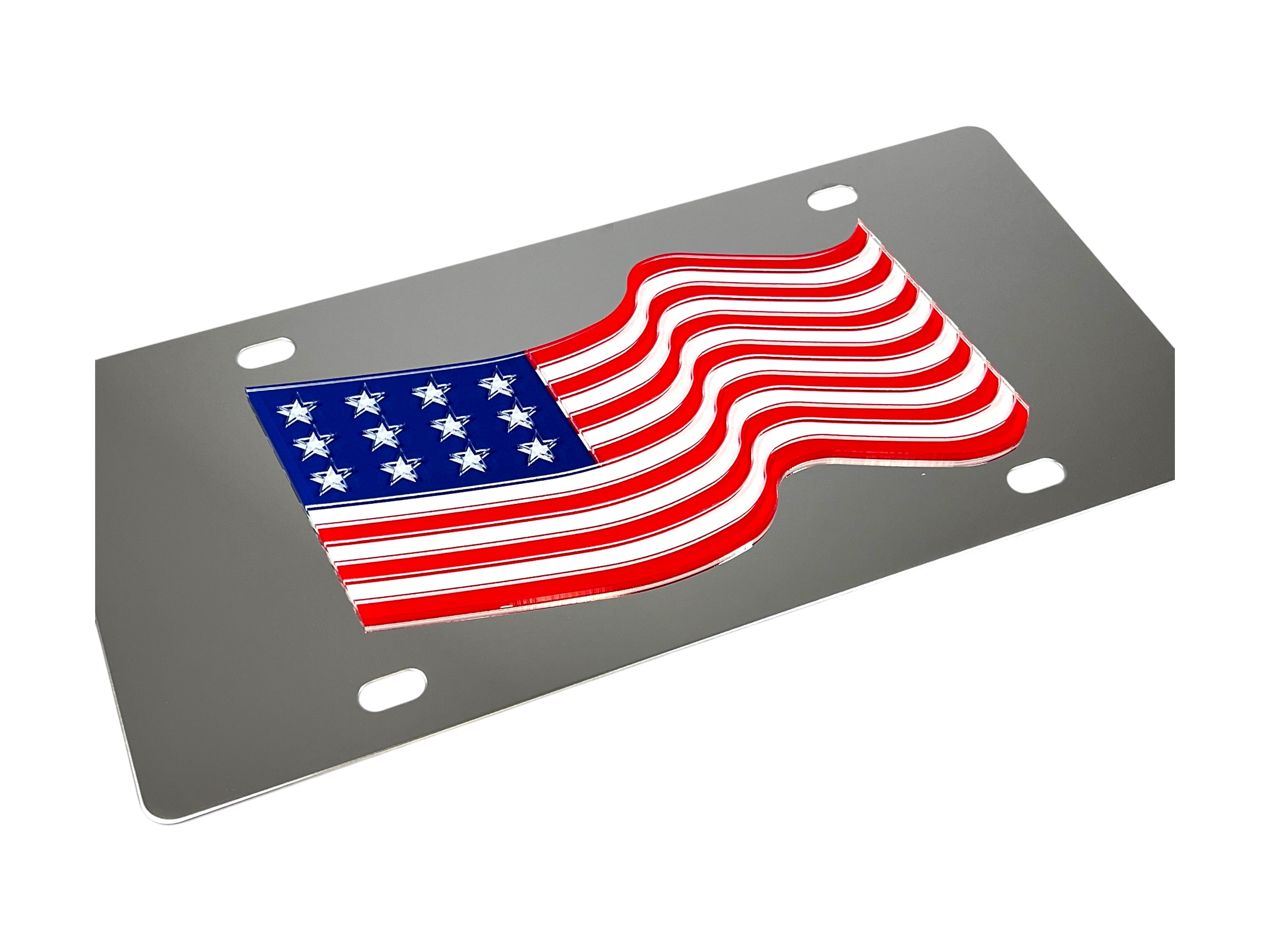 Waving American Flag Stainless Steel License Plate