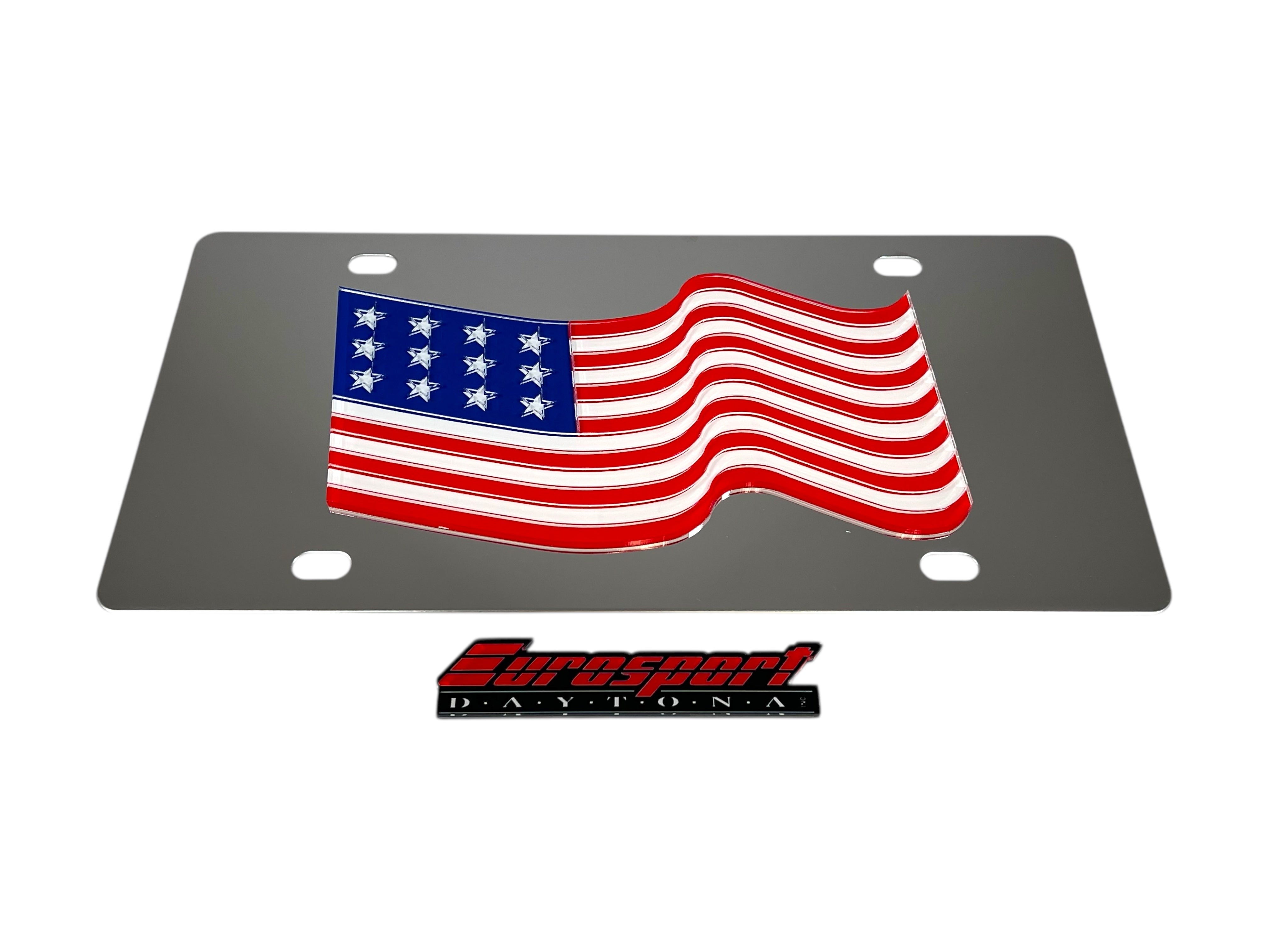 Waving American Flag Stainless Steel License Plate