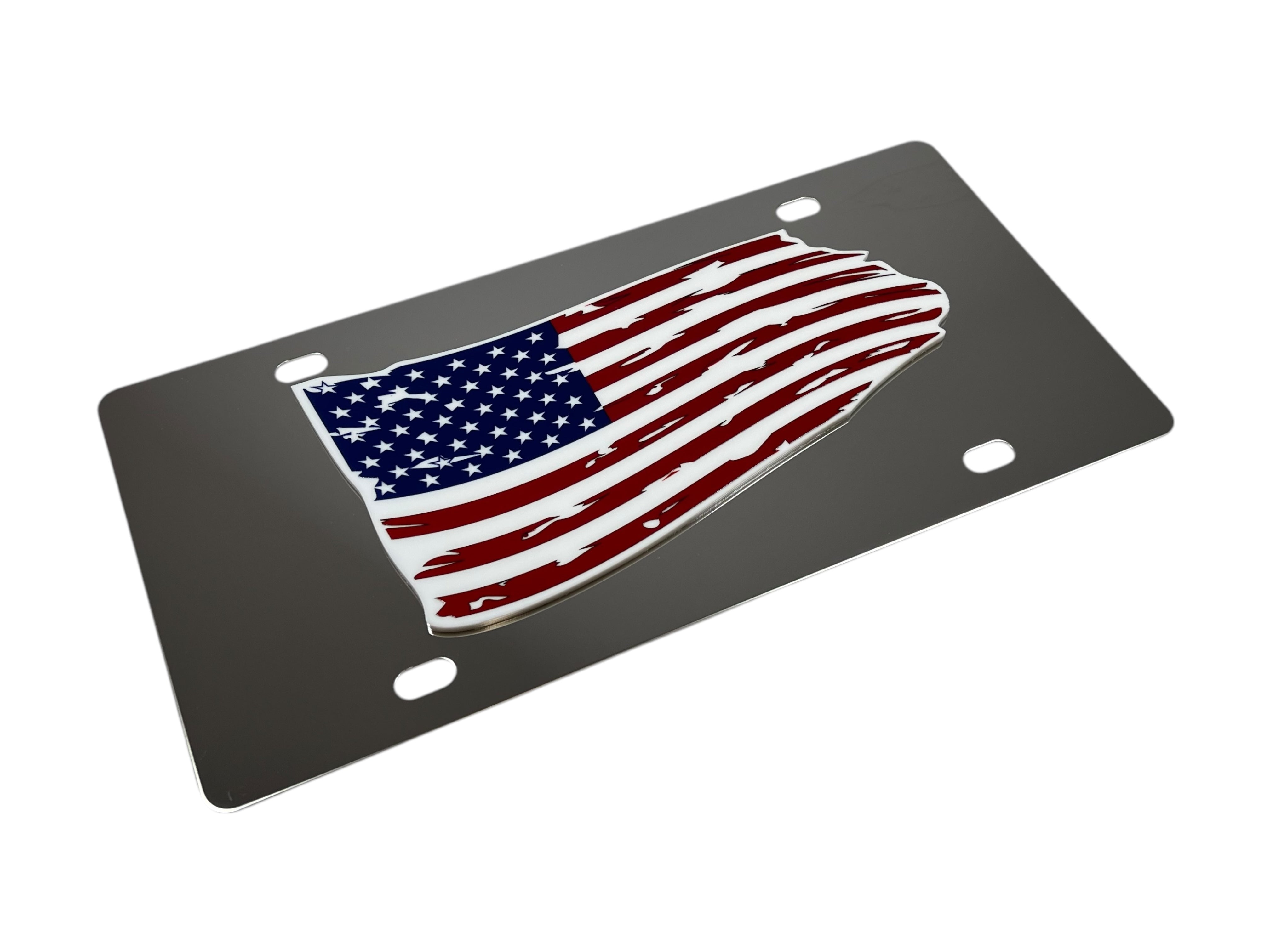 Distressed American Flag Stainless Steel License Plate