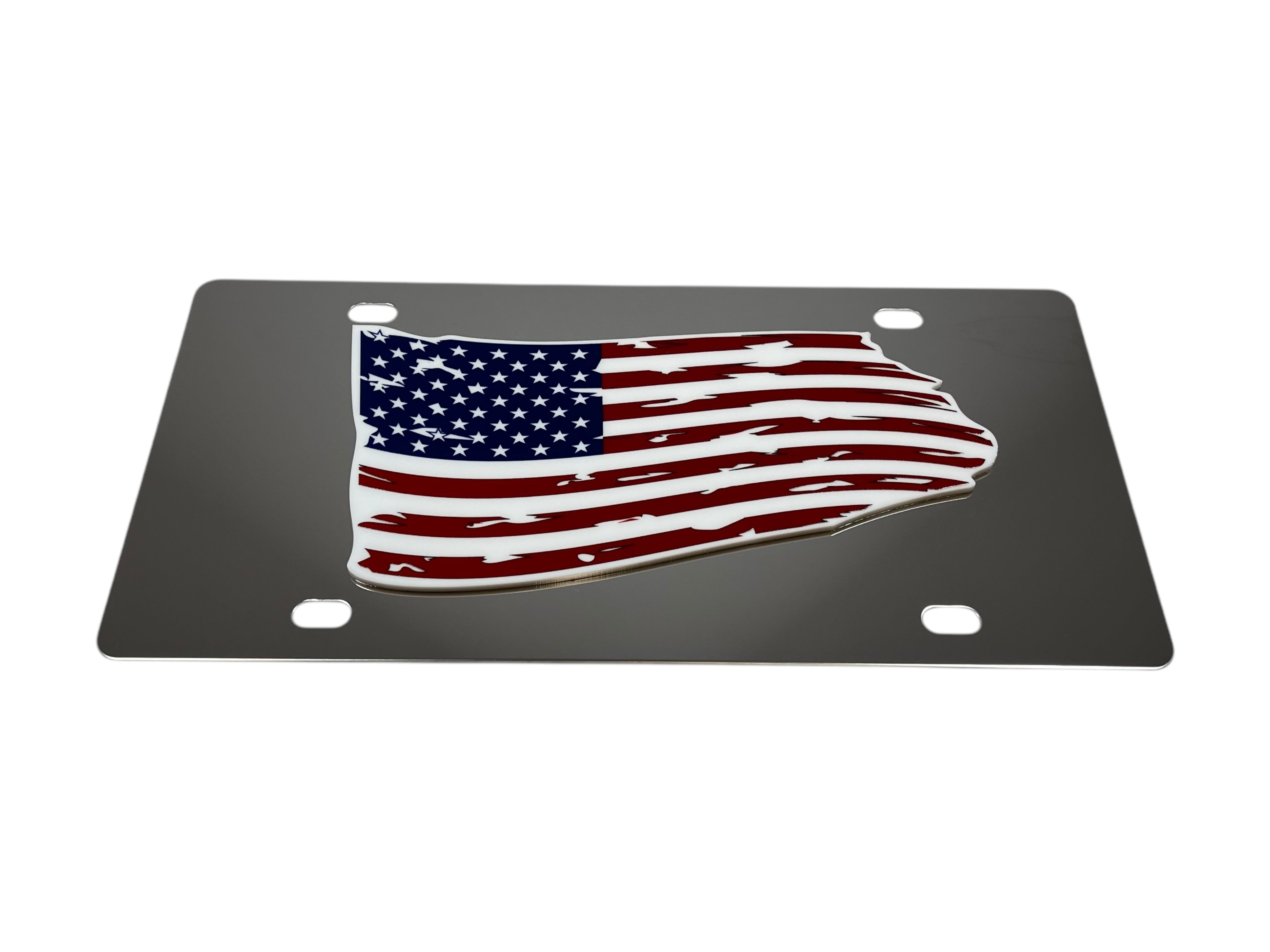 Distressed American Flag Stainless Steel License Plate
