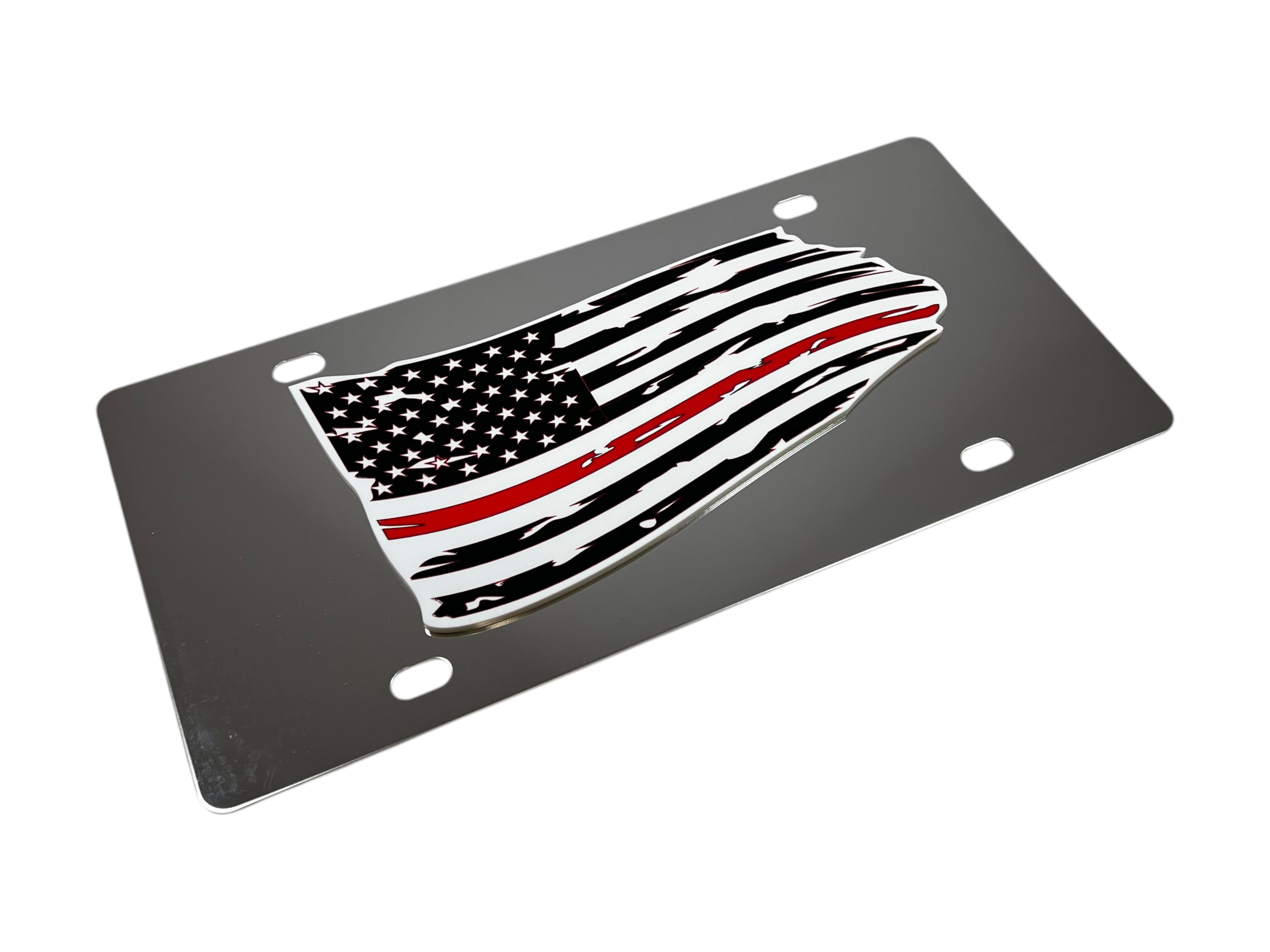 Distressed American Flag Stainless Steel License Plate
