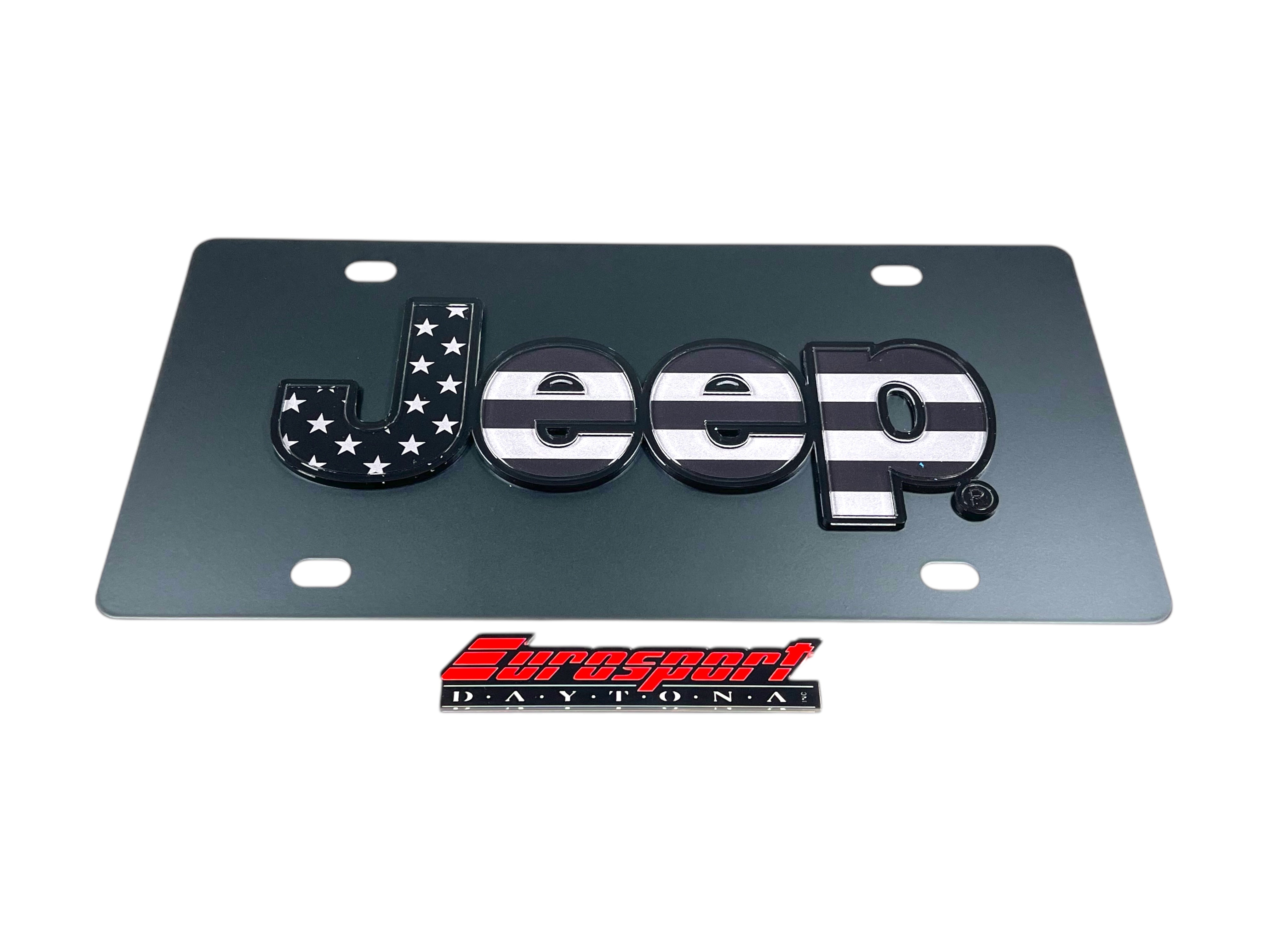 Jeep Blacked Out USA Flag Carbon Steel License Plate