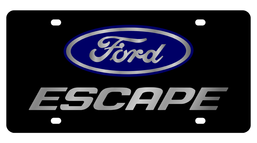 Ford Escape logo featuring a blue oval with the word 'Ford' in white cursive text above the word 'ESCAPE' in bold silver letters, set against a black background.