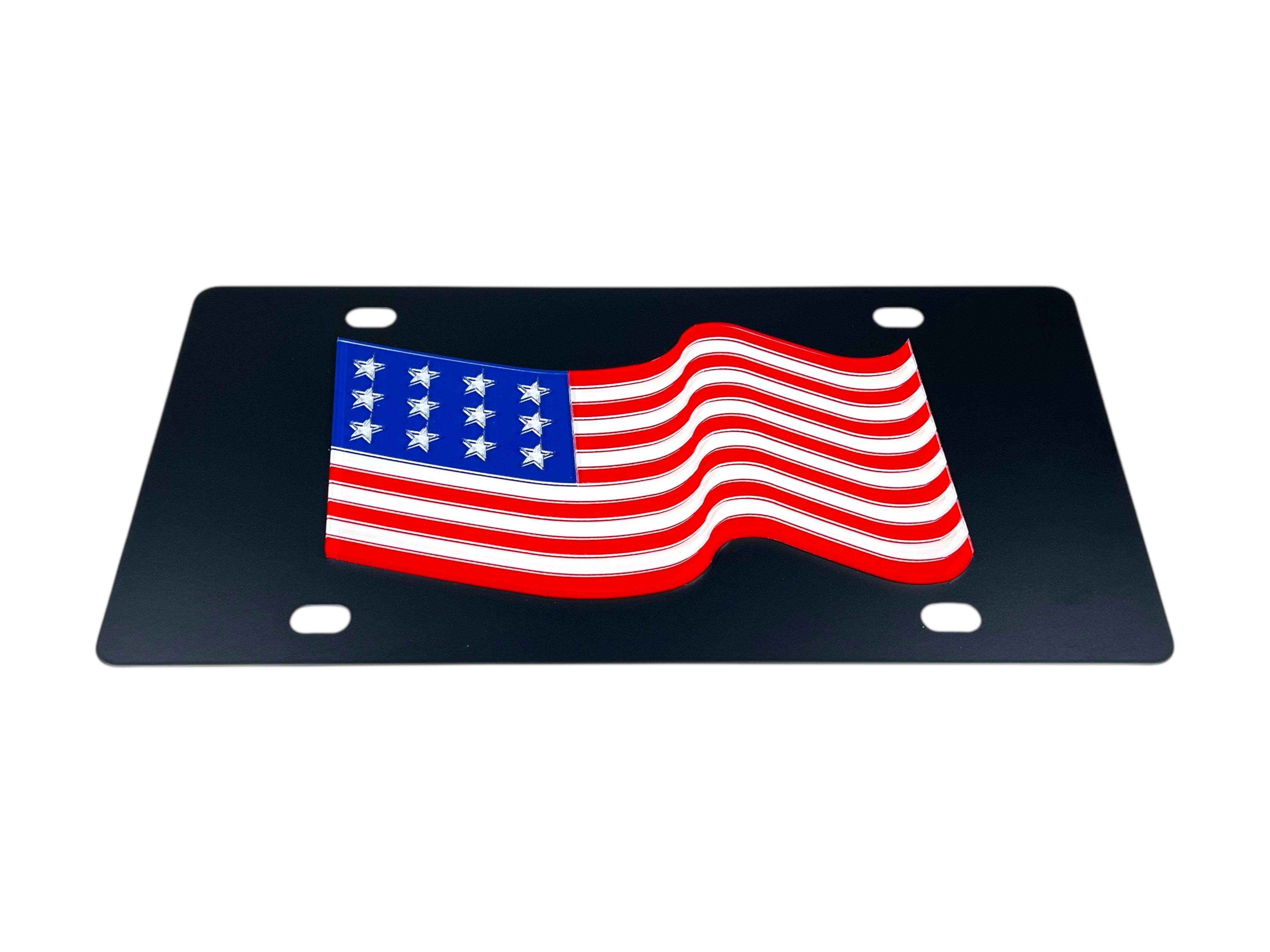 Waving American Flag Carbon Steel License Plate