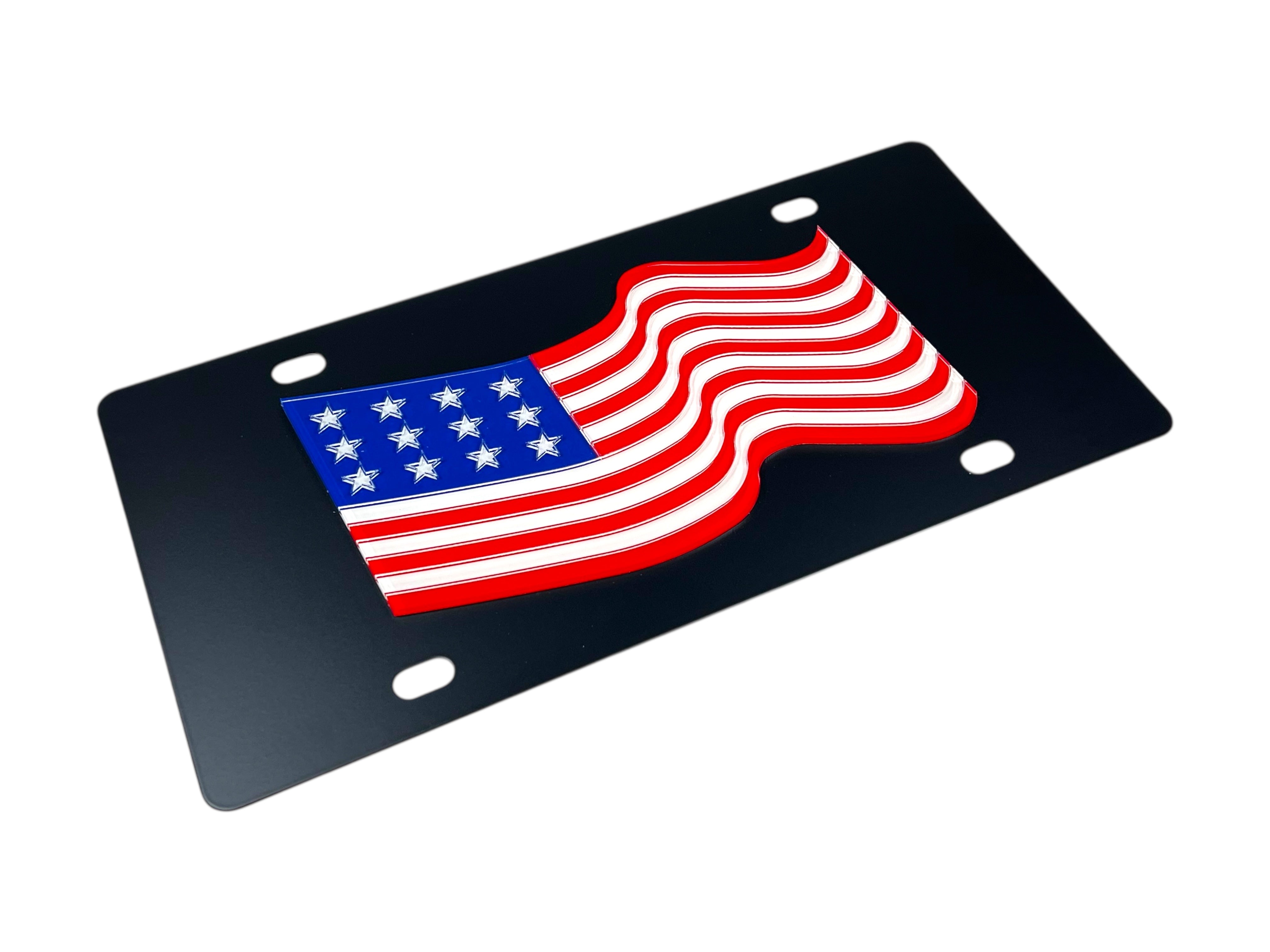 Waving American Flag Carbon Steel License Plate
