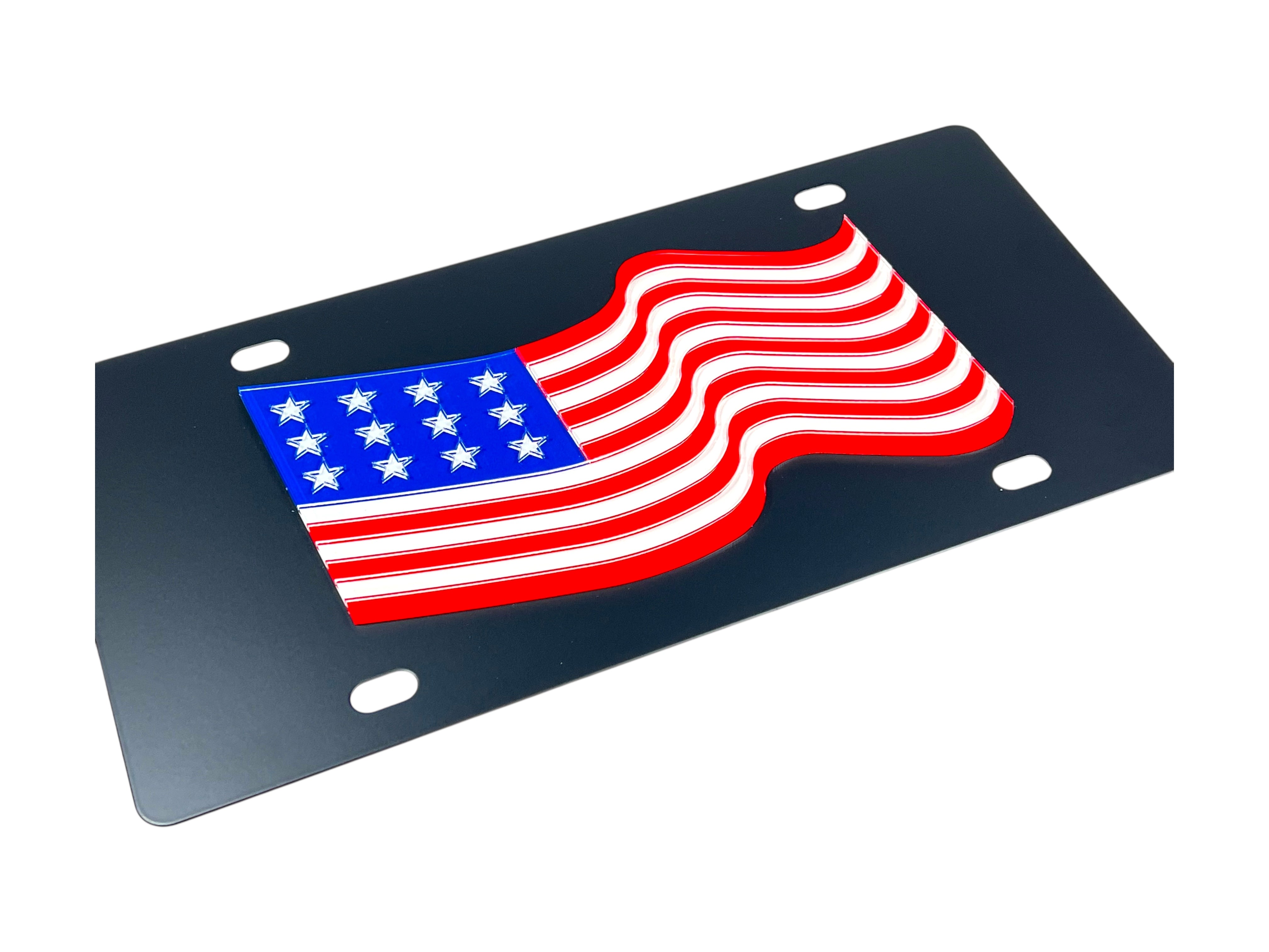 Waving American Flag Carbon Steel License Plate