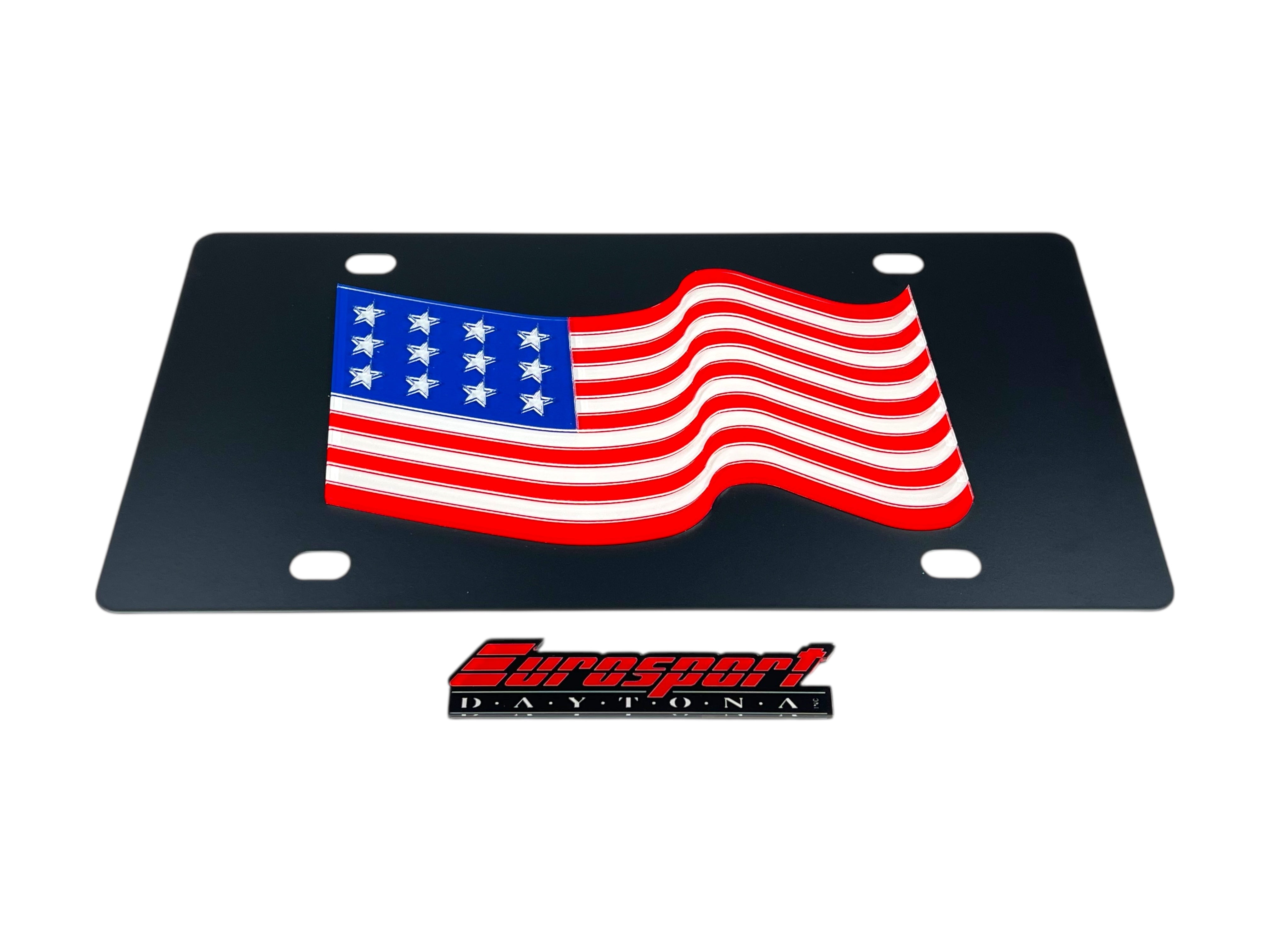 Waving American Flag Carbon Steel License Plate