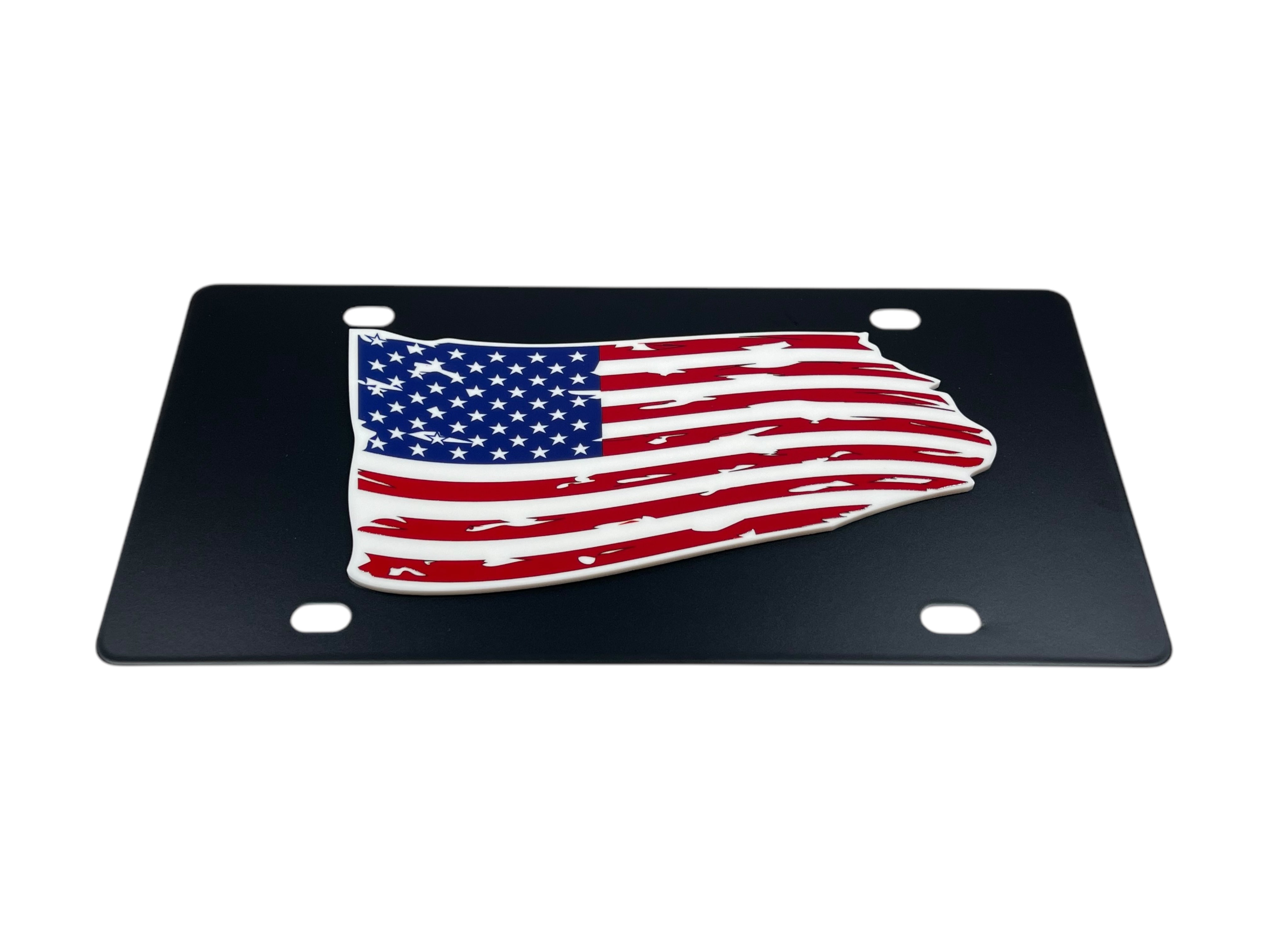 Distressed American Flag Carbon Steel License Plate