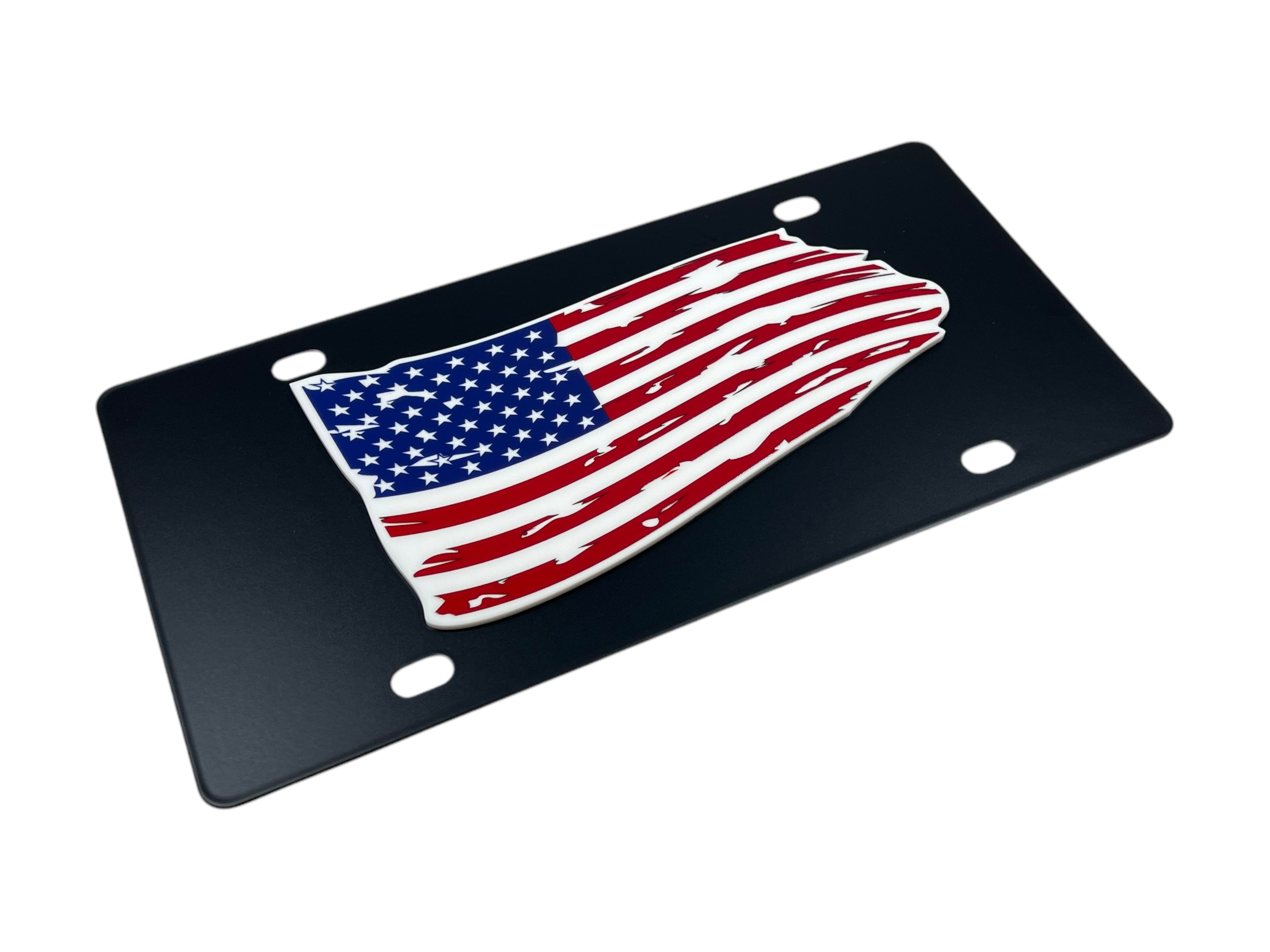 Distressed American Flag Carbon Steel License Plate
