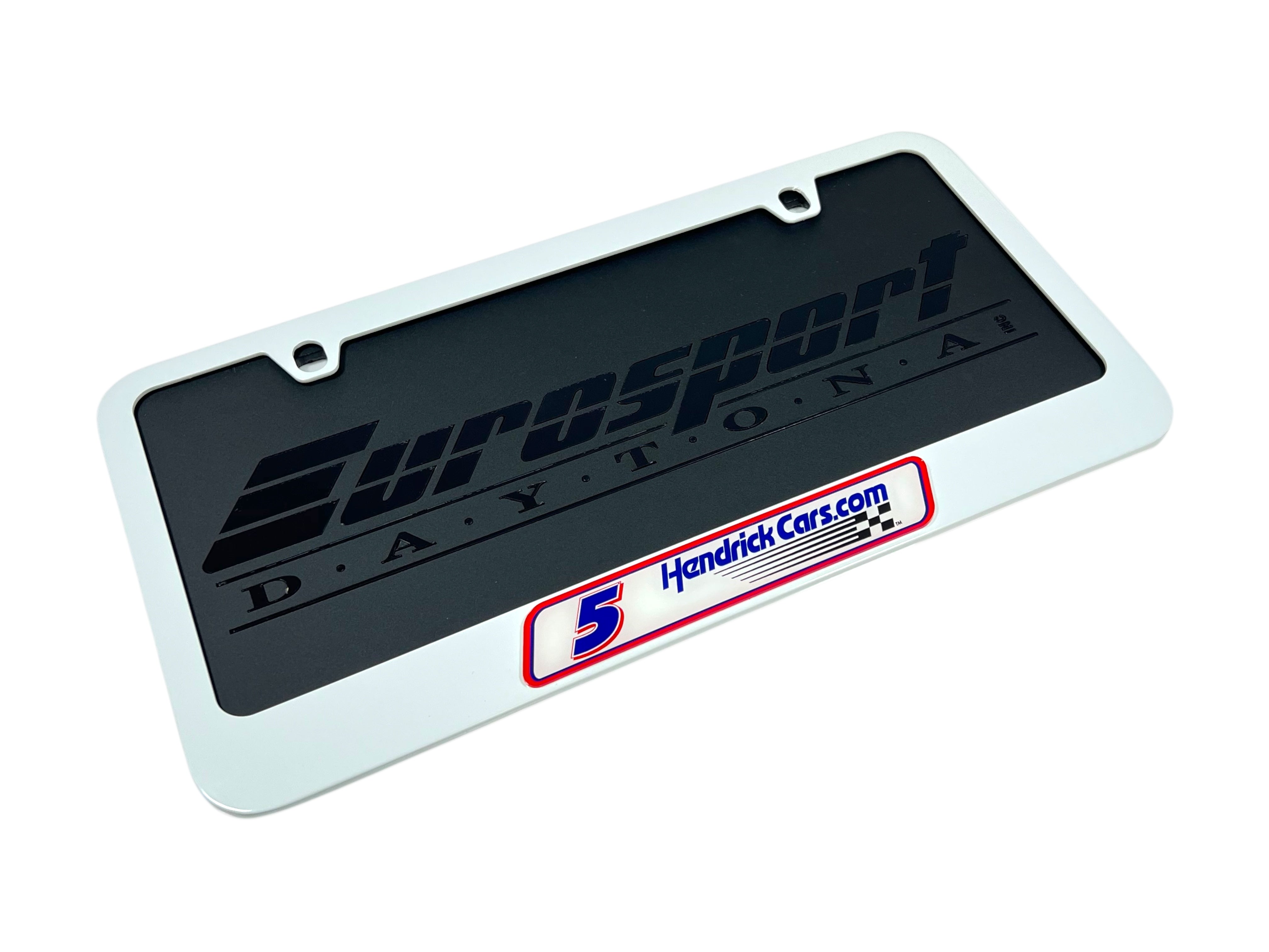 Kyle Larson Hendrickcars.com # & Sponsor White License Plate Frame
