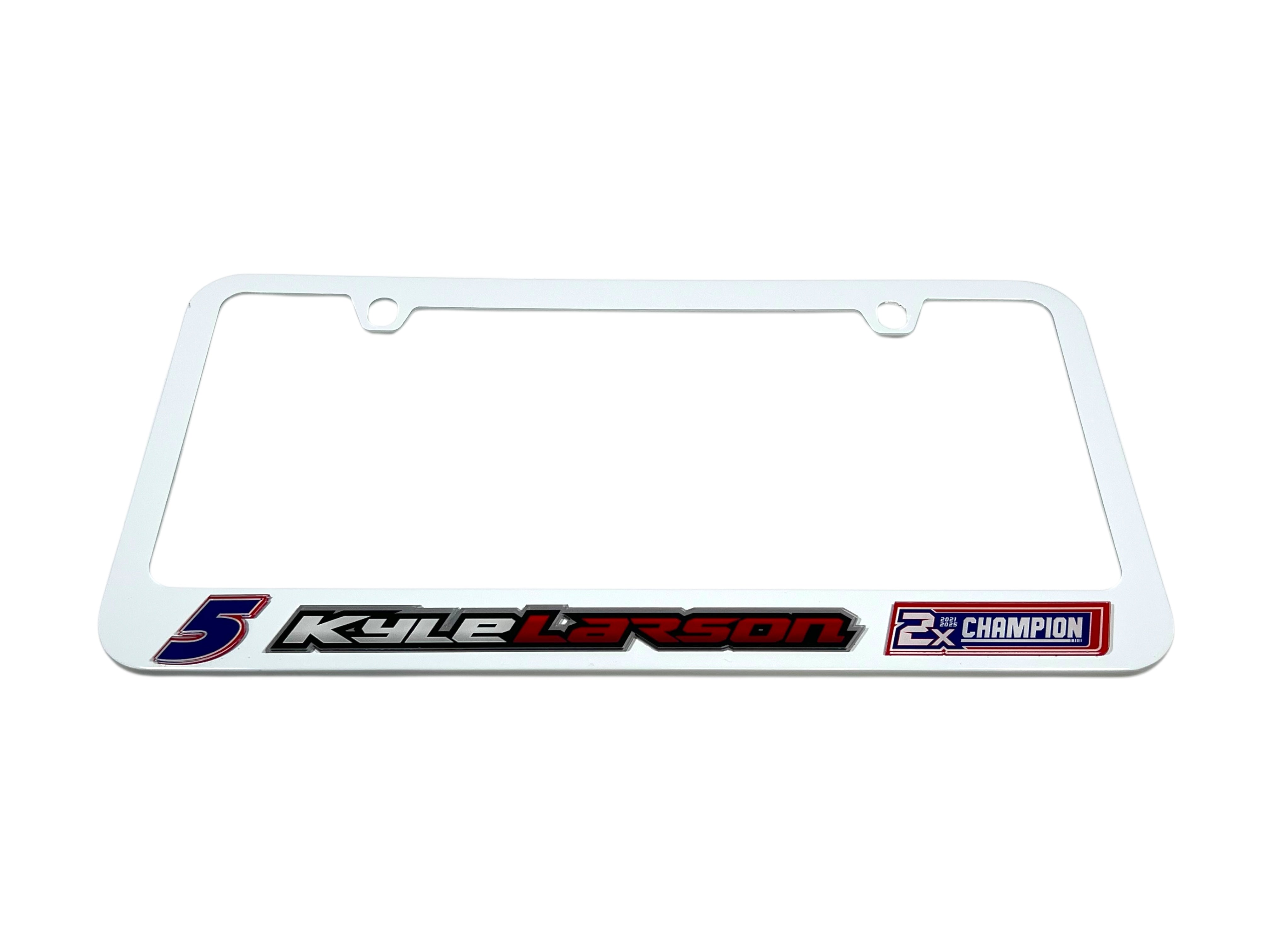 Kyle Larson 2X Champion White License Plate Frame