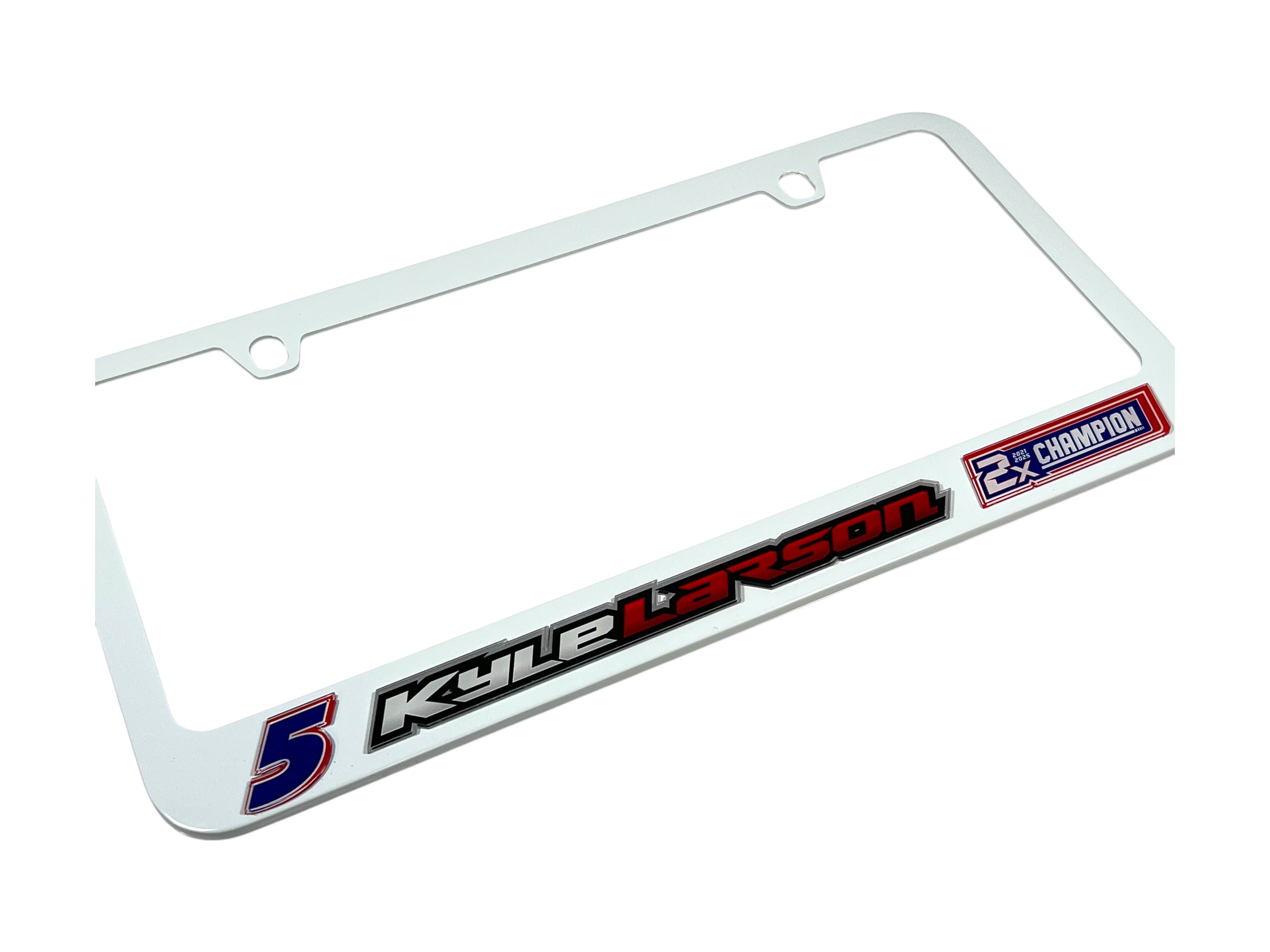 Kyle Larson 2X Champion White License Plate Frame