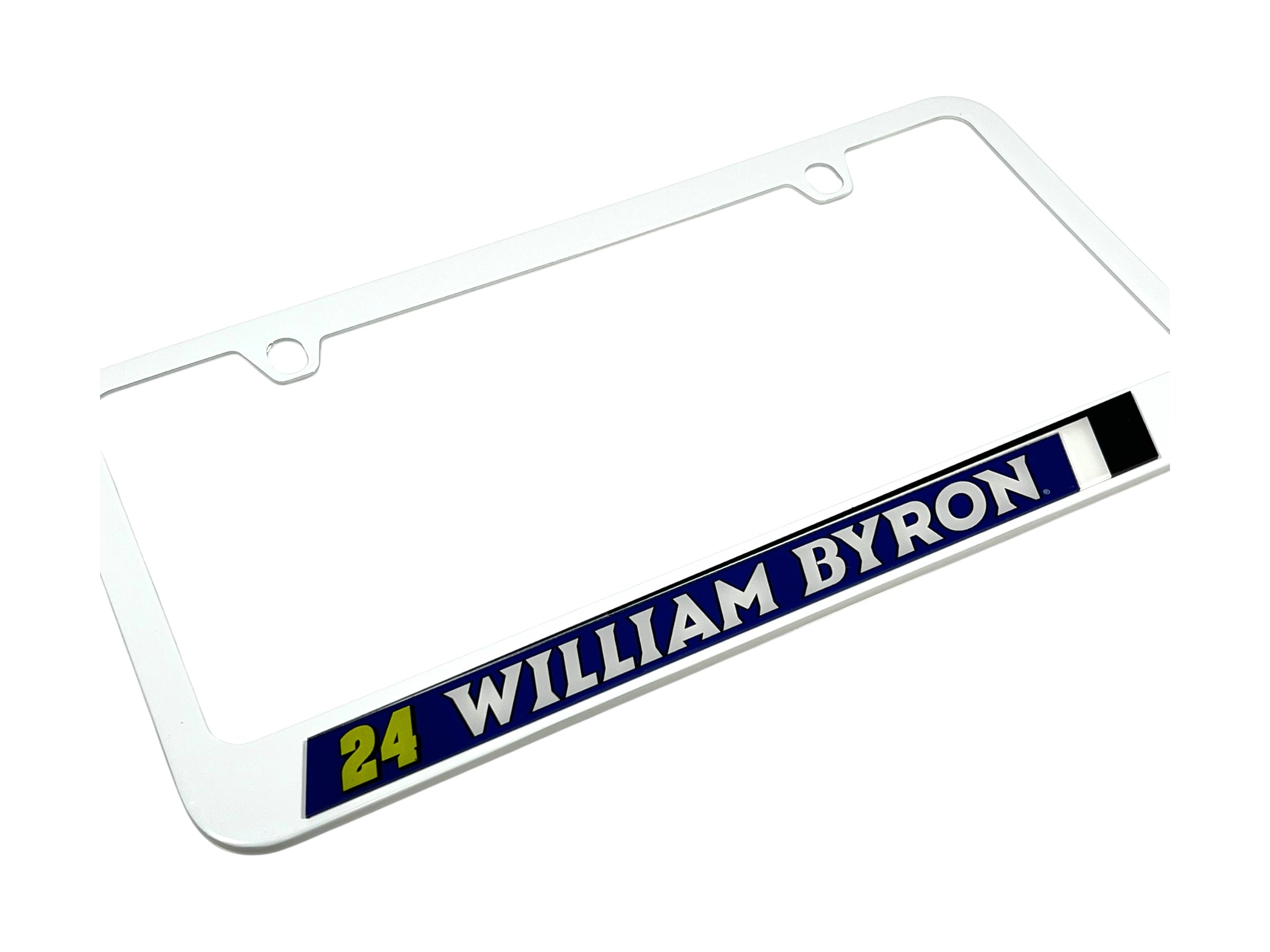 William Byron Raptor # & Name Rail White License Plate Frame