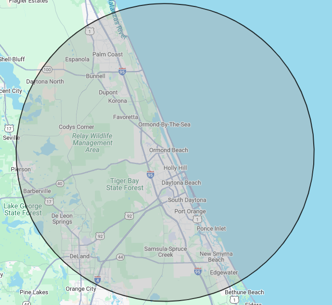 25 Mile Radius from 355 Tomoka Ave, Ormond Beach FL 32174