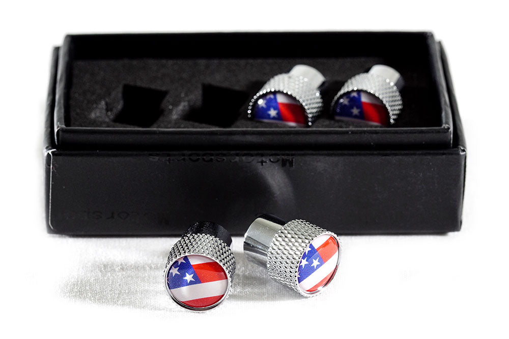 USA Flag Chrome Knurled Valve Stem Caps