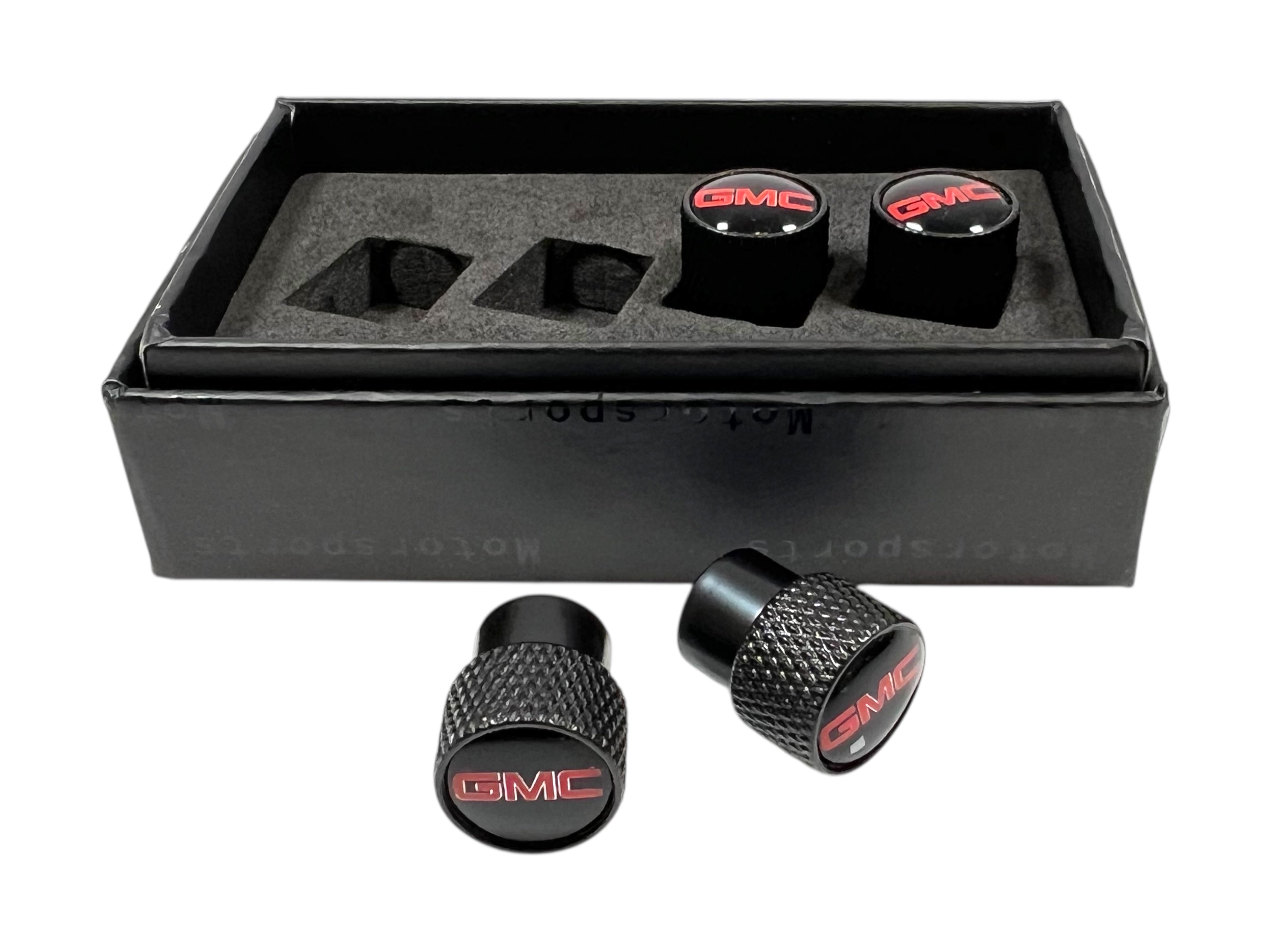 GMC Black Knurled Valve Stem Caps