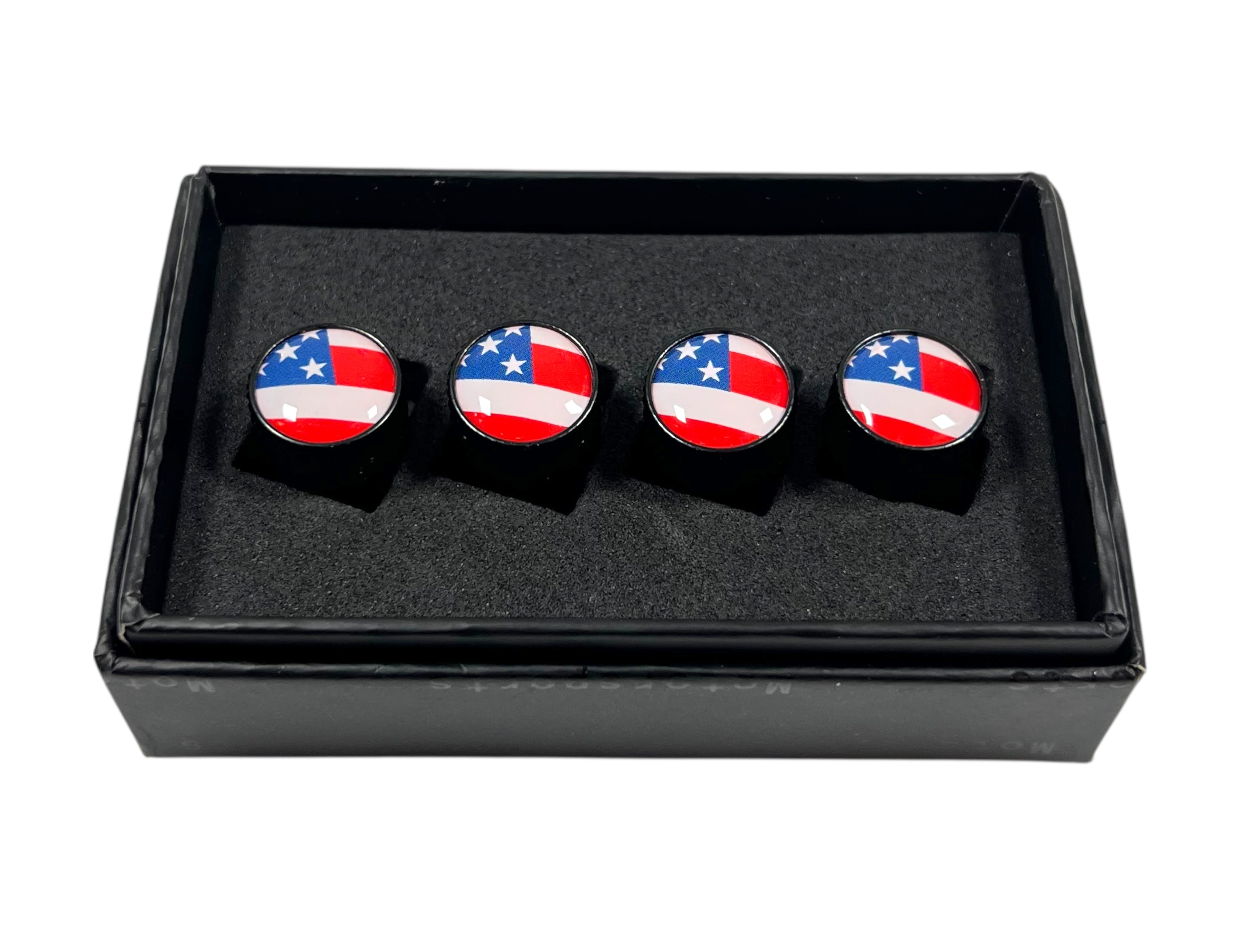 USA Flag Black Knurled Valve Stem Caps