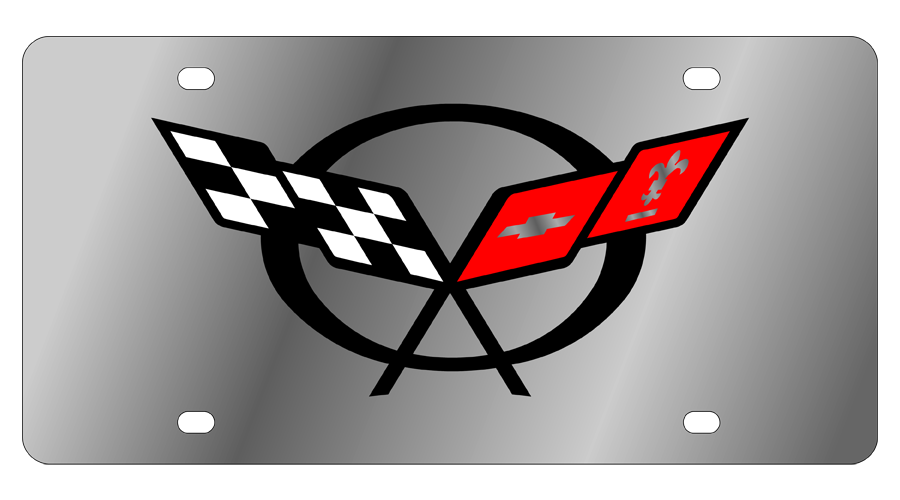 a metal plate with a checkered flag on it