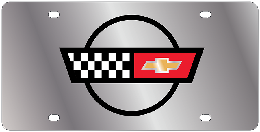 a metal plate with a checkered flag on it