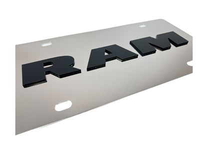 a metal license plate with the word ram on it