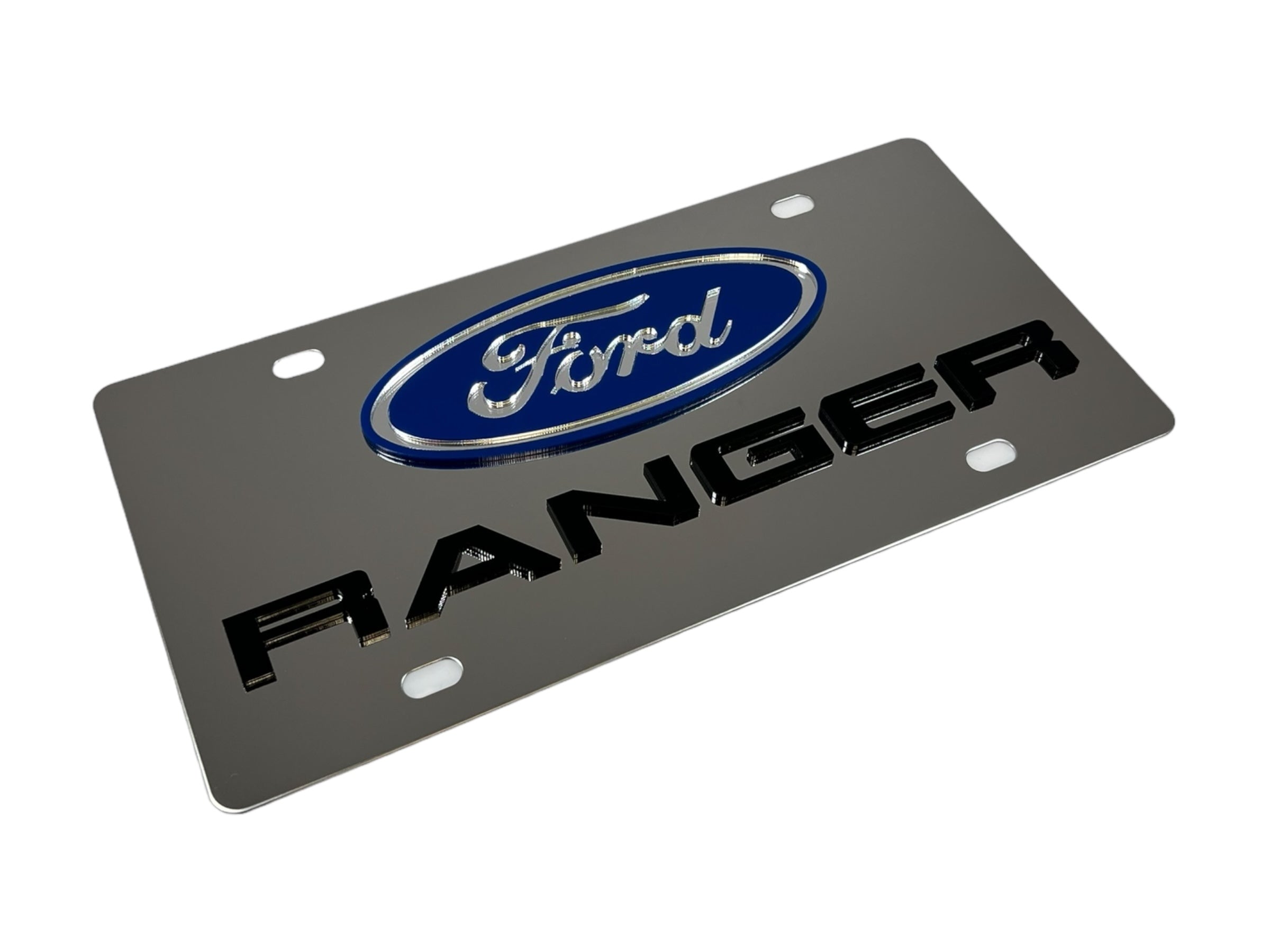 a metal license plate with a ford logo on it