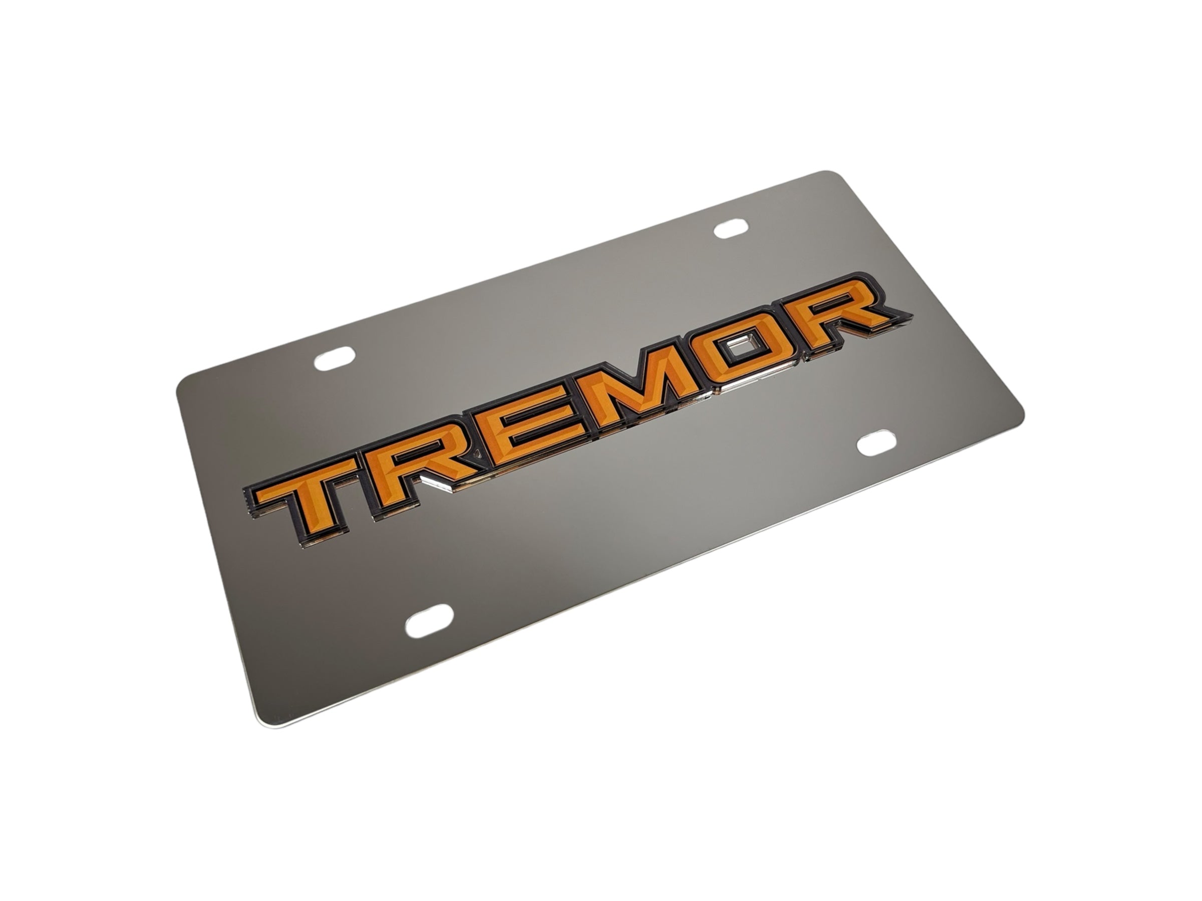 a metal license plate with the word tremor on it