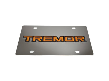 a metal license plate with the word tremor on it