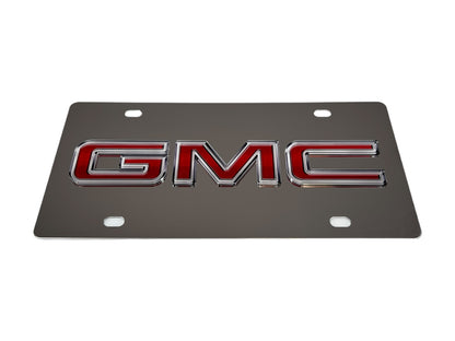 the gmc emblem on a chrome license plate