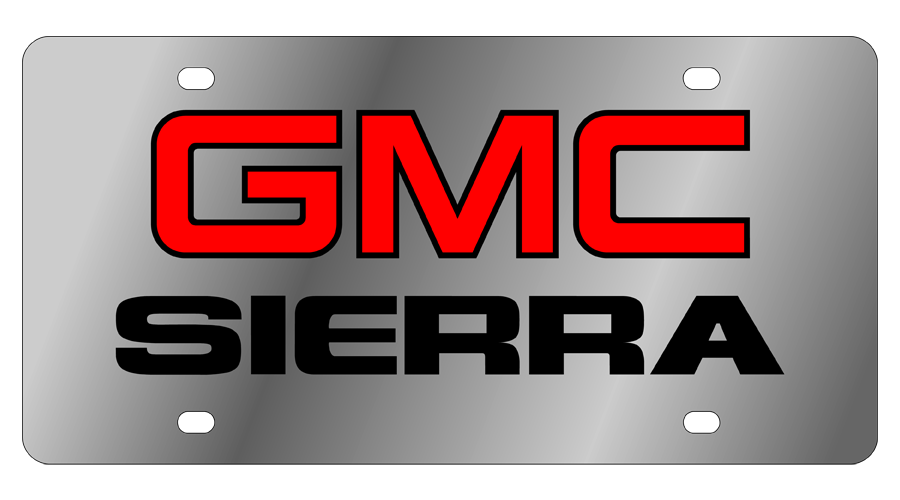 a metal license plate with the word gmc sierra on it