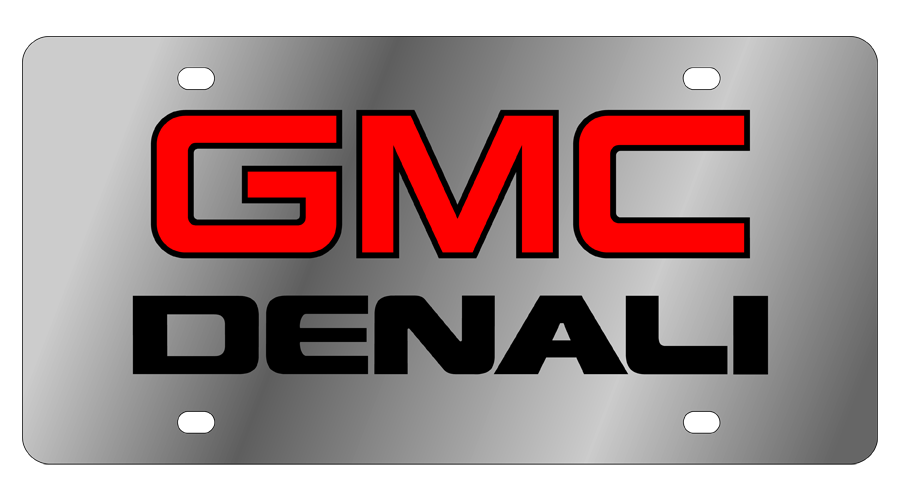 a metal license plate that says gmc denali