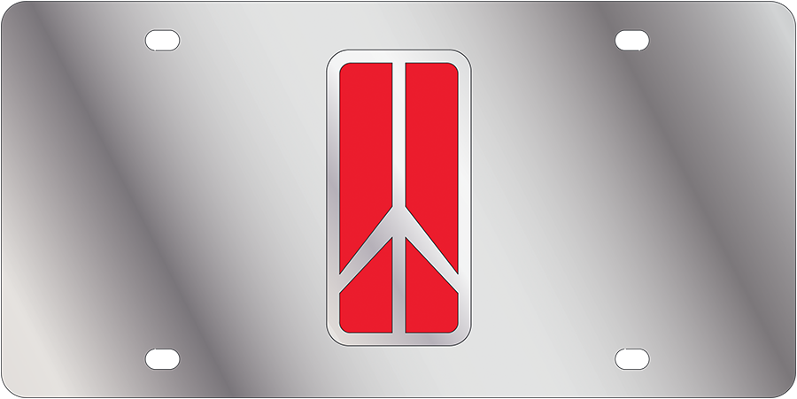 a metal sign with a red arrow on it