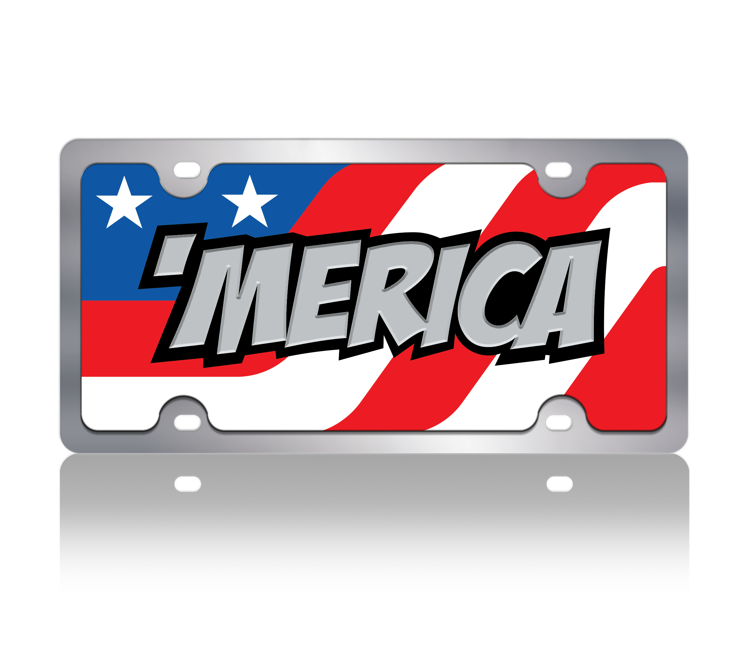 US Flag 'MERICA Stainless Steel License Plate