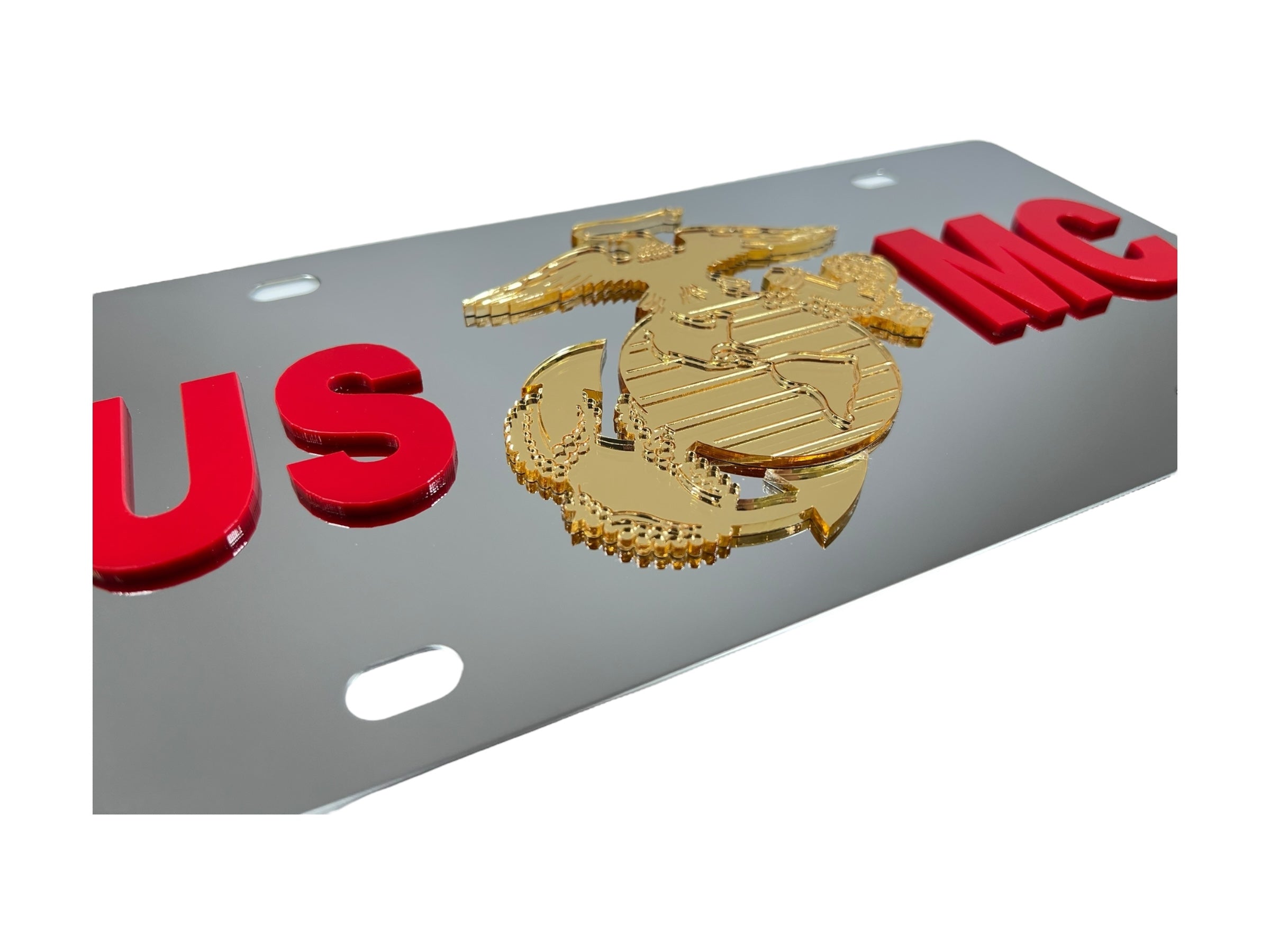 a metal license plate with a us marine emblem