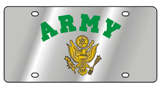 a metal license plate with the word army on it