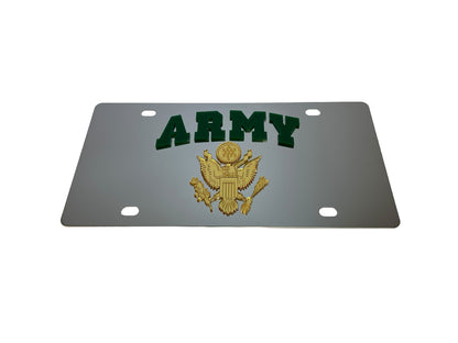 a metal license plate with the words army on it