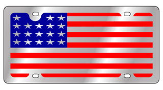 a metal license plate with the american flag on it