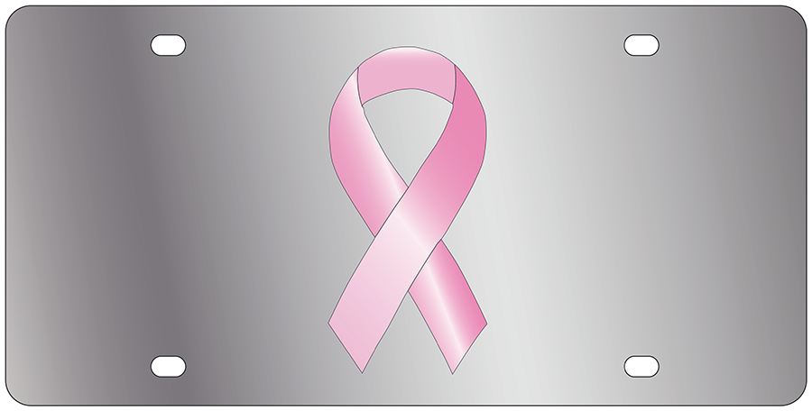 Breast Cancer Awareness Pink Ribbon Stainless Steel License Plate