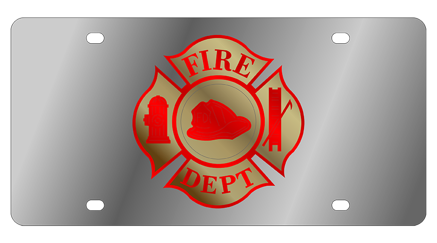 Fire Dept Cross Stainless Steel License Plate