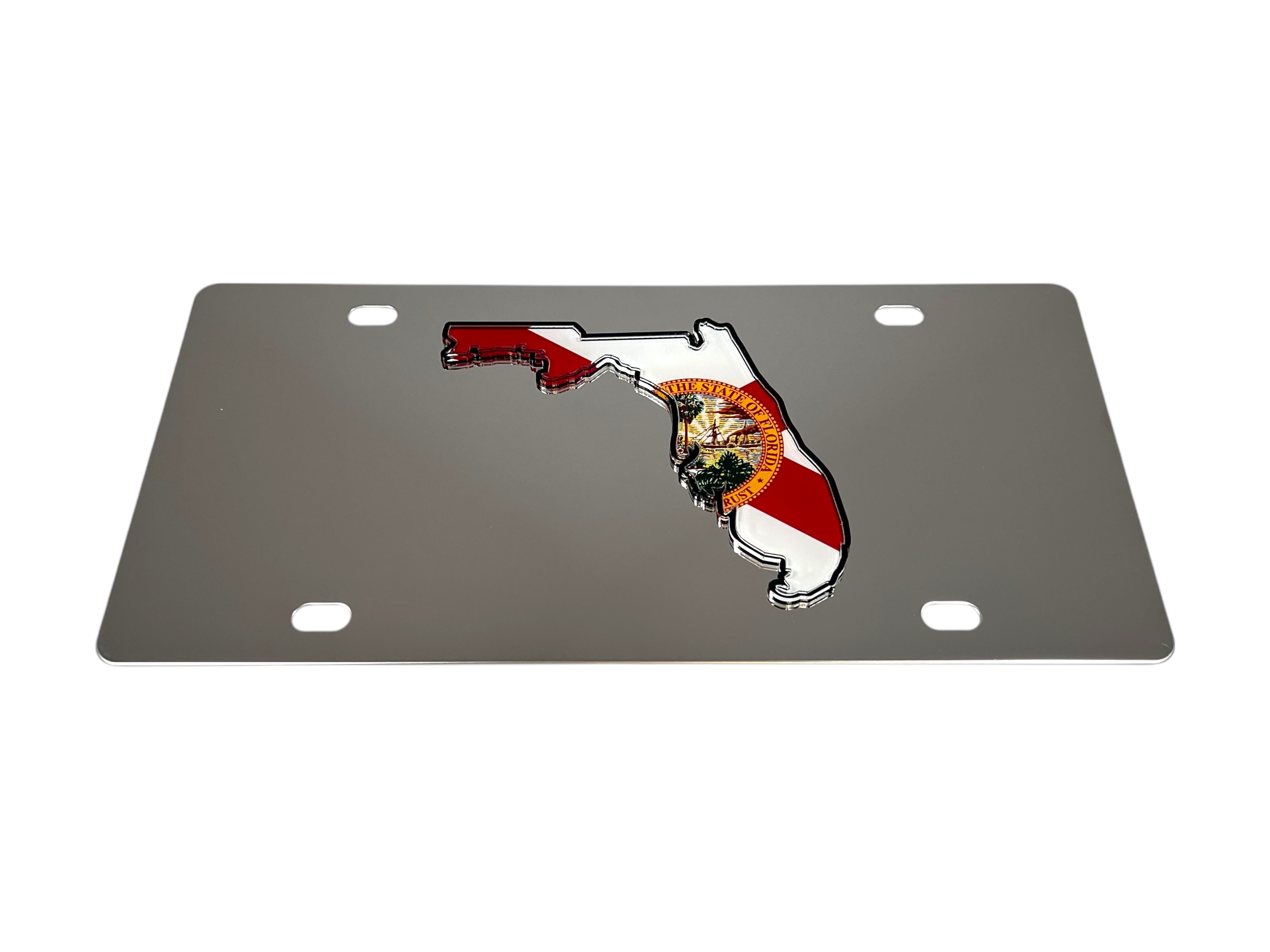 Florida Flag State Outline Stainless Steel License Plate