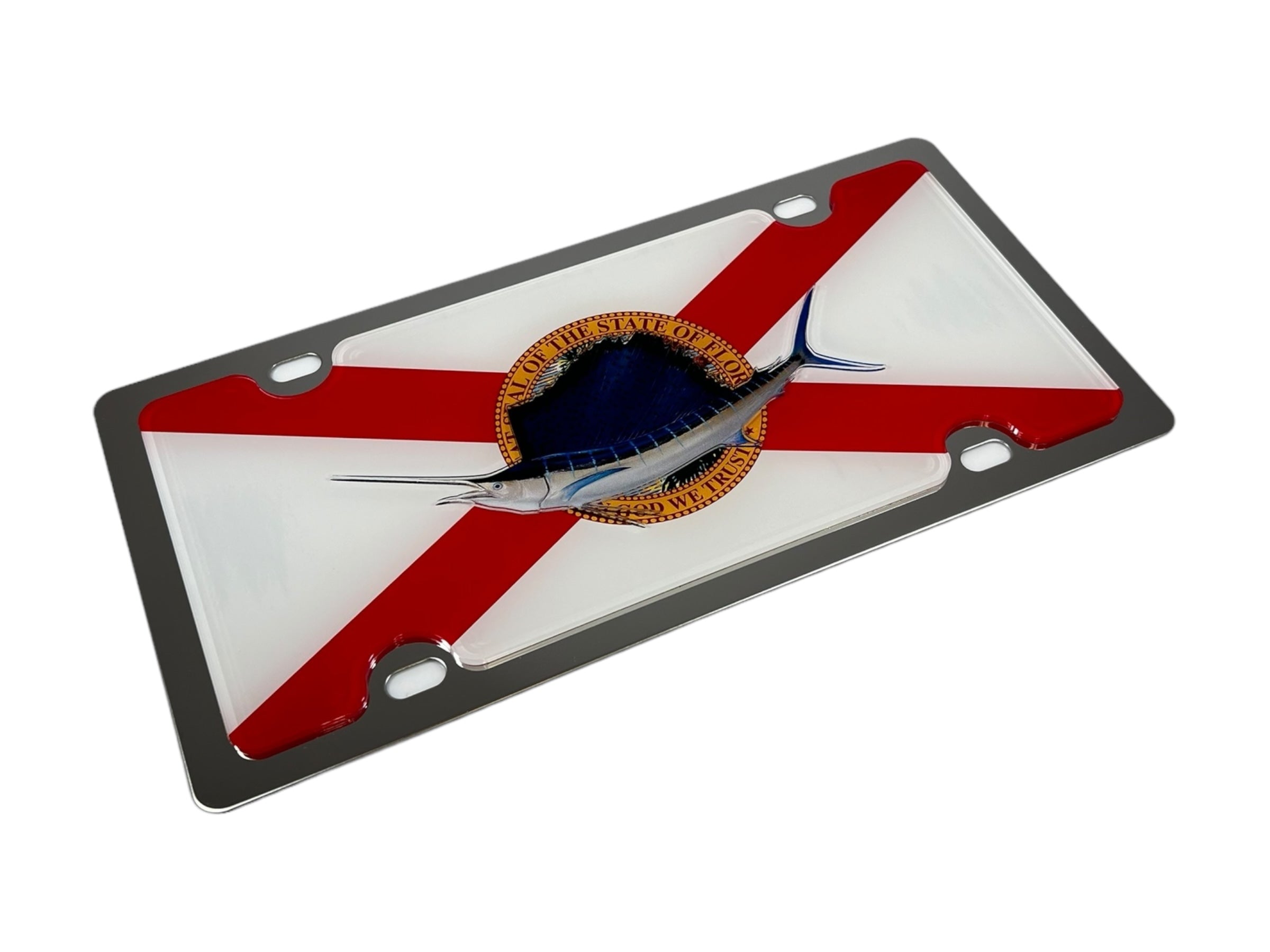 a metal license plate with a flag of england on it