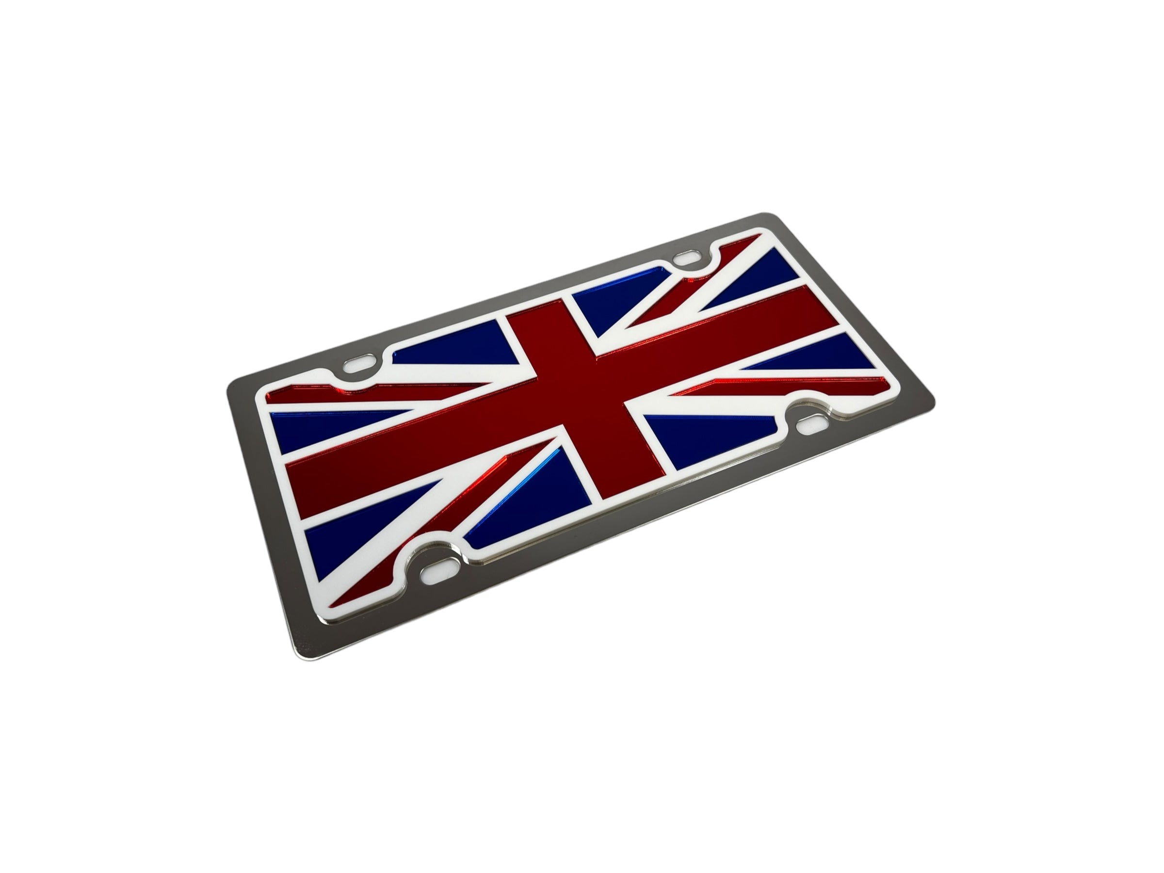 a metal plate with a british flag on it