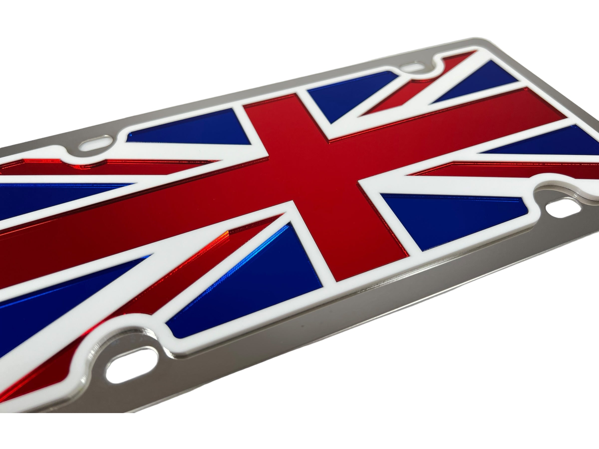 a british flag license plate on a white background