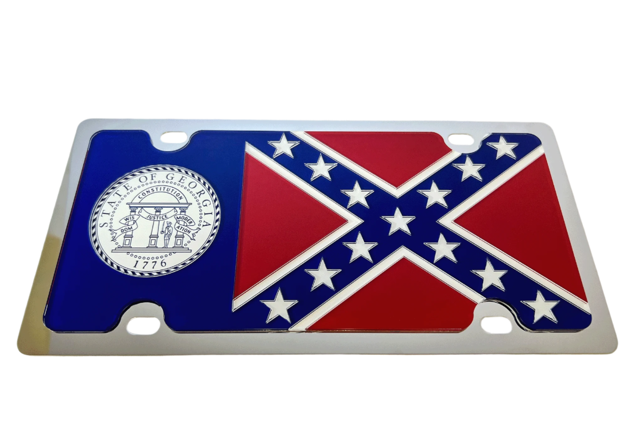 Old Georgia State Flag Stainless Steel License Plate