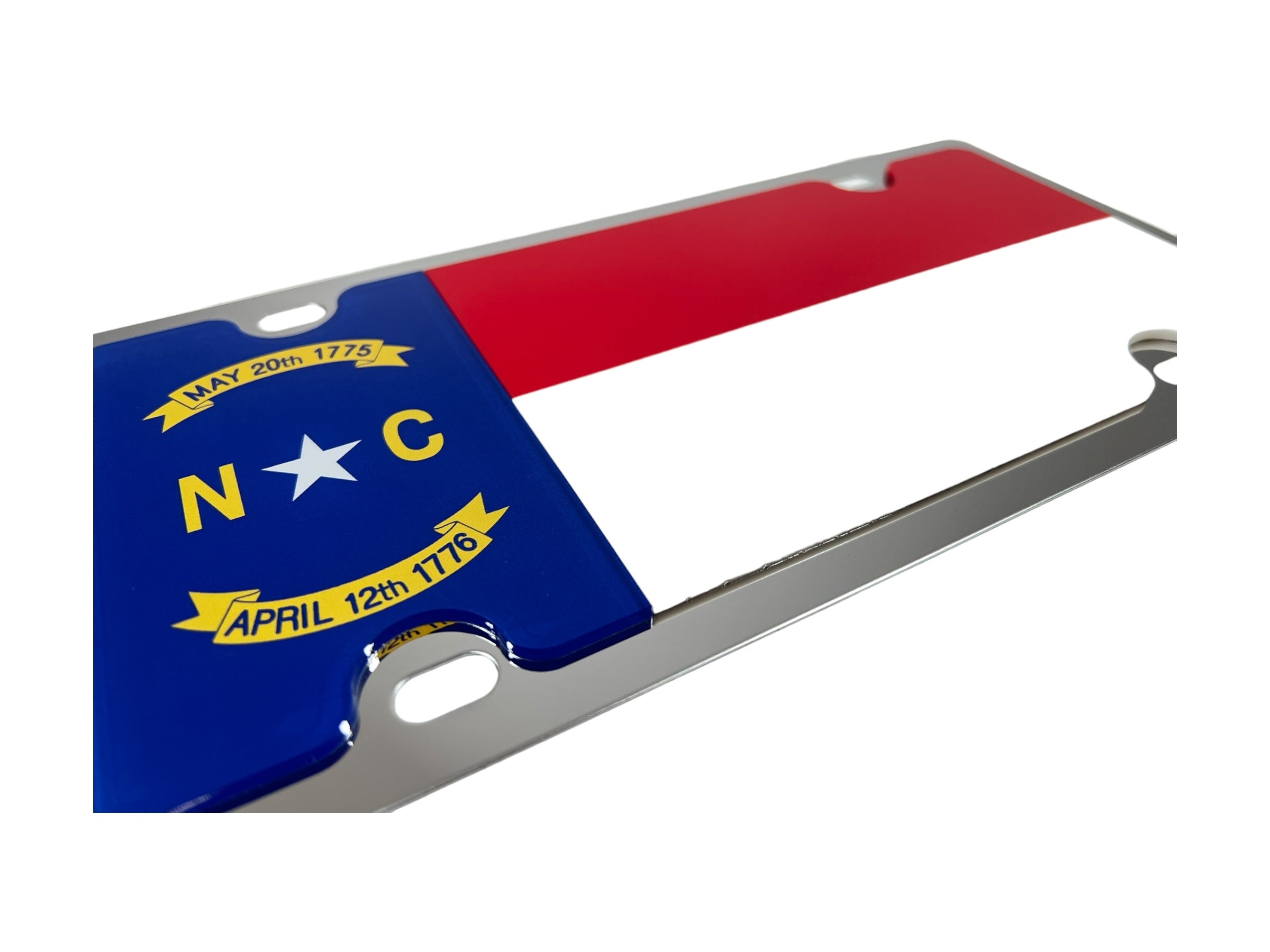 a metal license plate with a flag on it