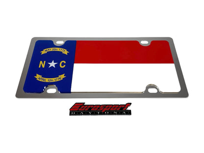 a license plate with the flag of north carolina