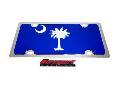 a license plate with a palm tree and a crescent