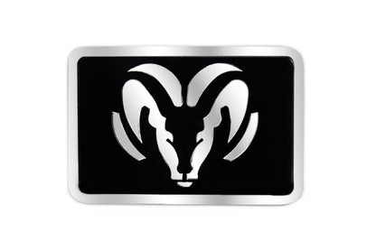 a black and white ram emblem on a white background