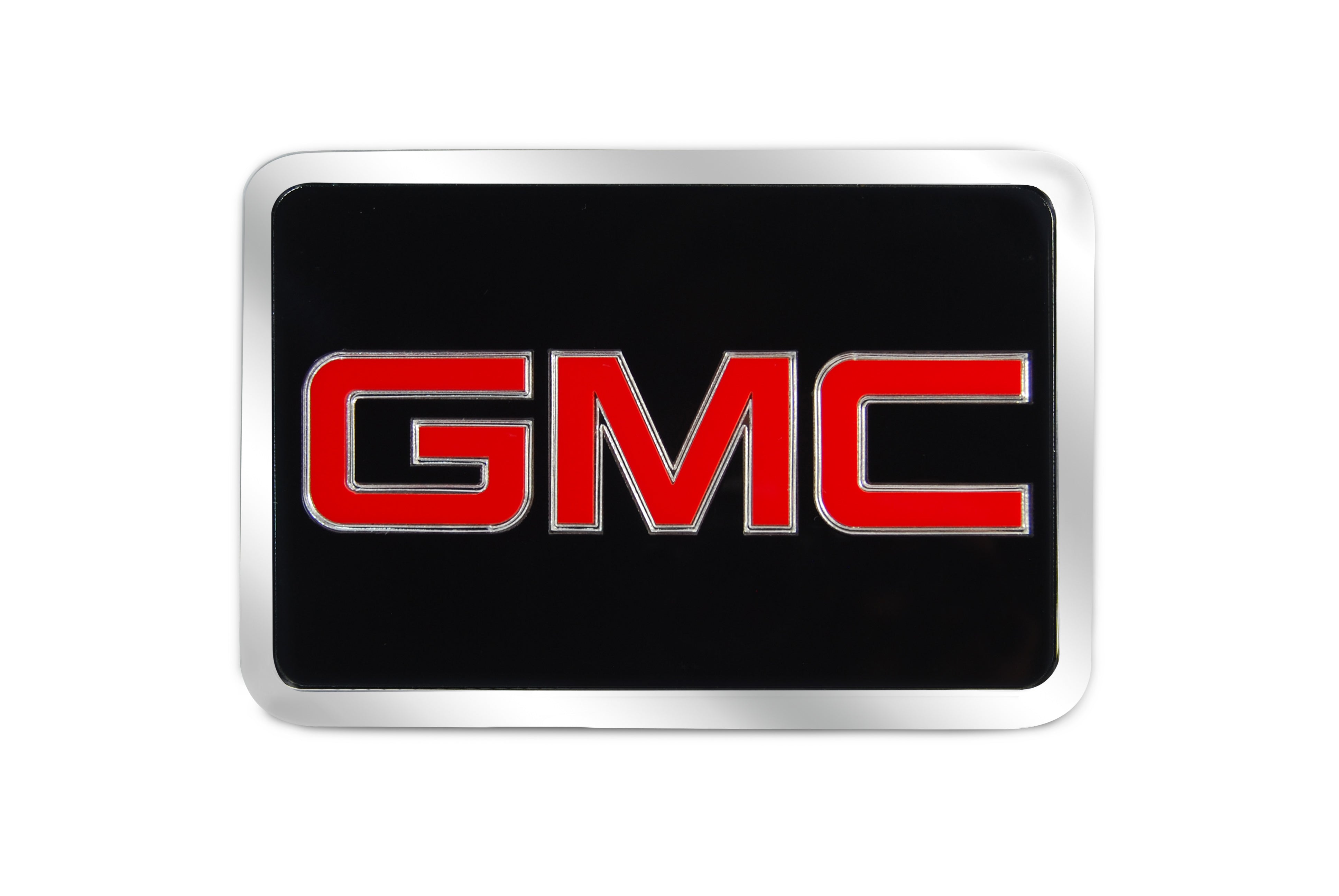 a black and red gmc emblem on a white background